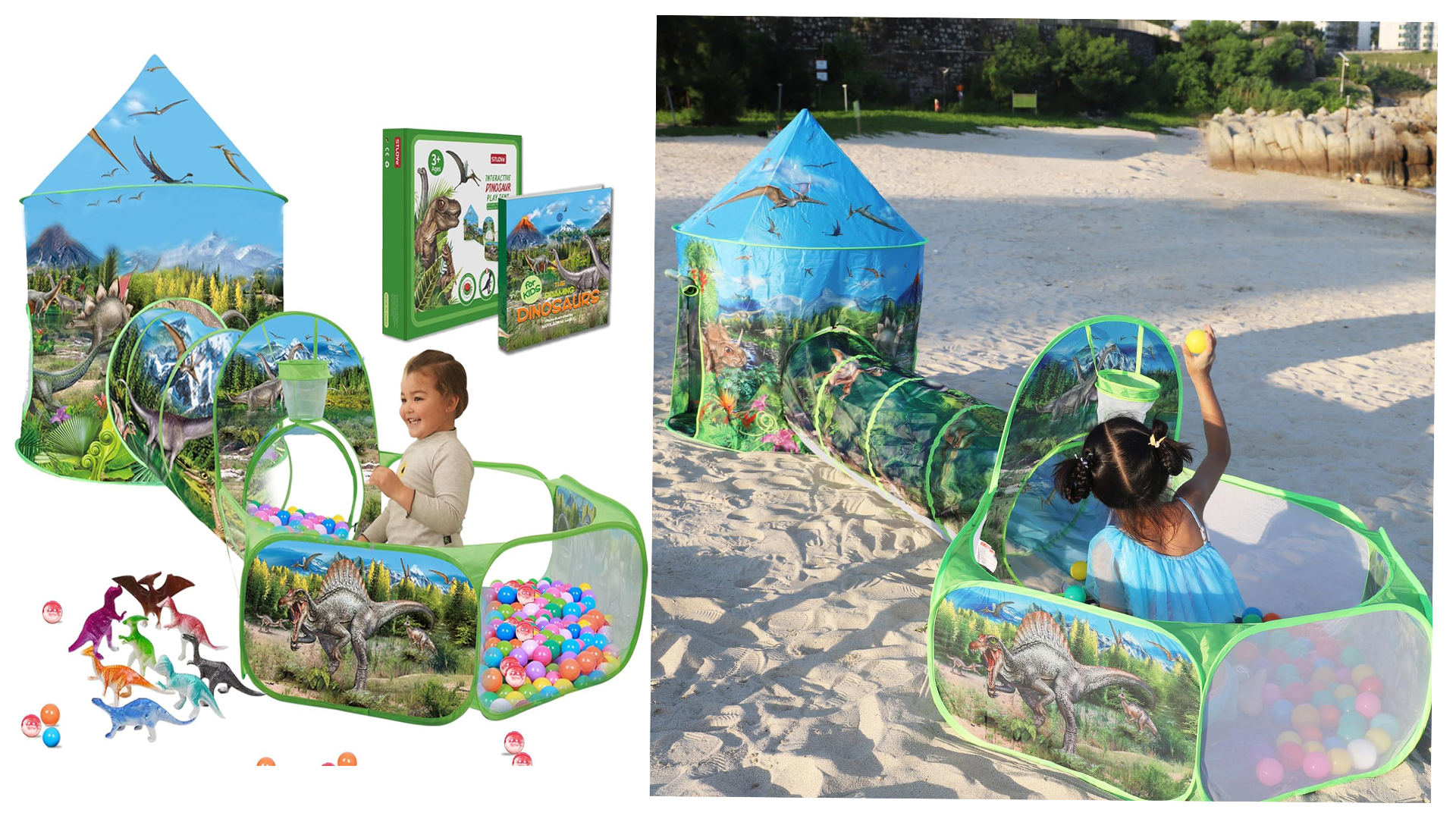 Tenda Gioco Tunnel Dinosauri Per Bambini - Casa Pieghevole Con Piscina Palline 180cm - Foto 7