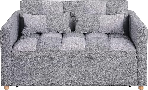 Miniatura 8 de Sofá cama biplaza, sofá cama extraíble con respaldo ajustable y almohadas, sofá cama de tela de peluche para sala de estar, apartamento y espacio