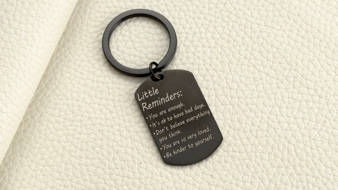 Little Reminders Keychain - Mental Health Gift, You Are Enough Affirmation In Silver Stainless Steel