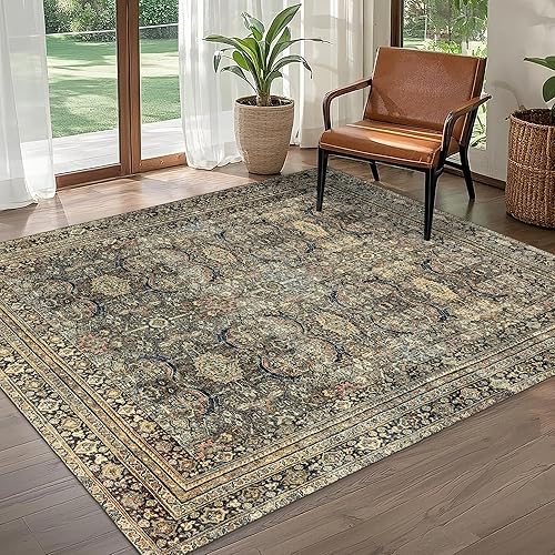 Alfombras de área lavables de 4 x 6, estilo bohemio, vintage, suave, para sala de estar, dormitorio, no se desprende, alfombra oriental de pelo