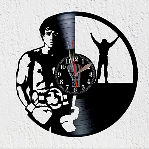 VINY WOODY ItaloAmerican Boxer Large Clock Action Drama Love History Wall Decor Vinyl Disc Clock, Black/White, 12"
