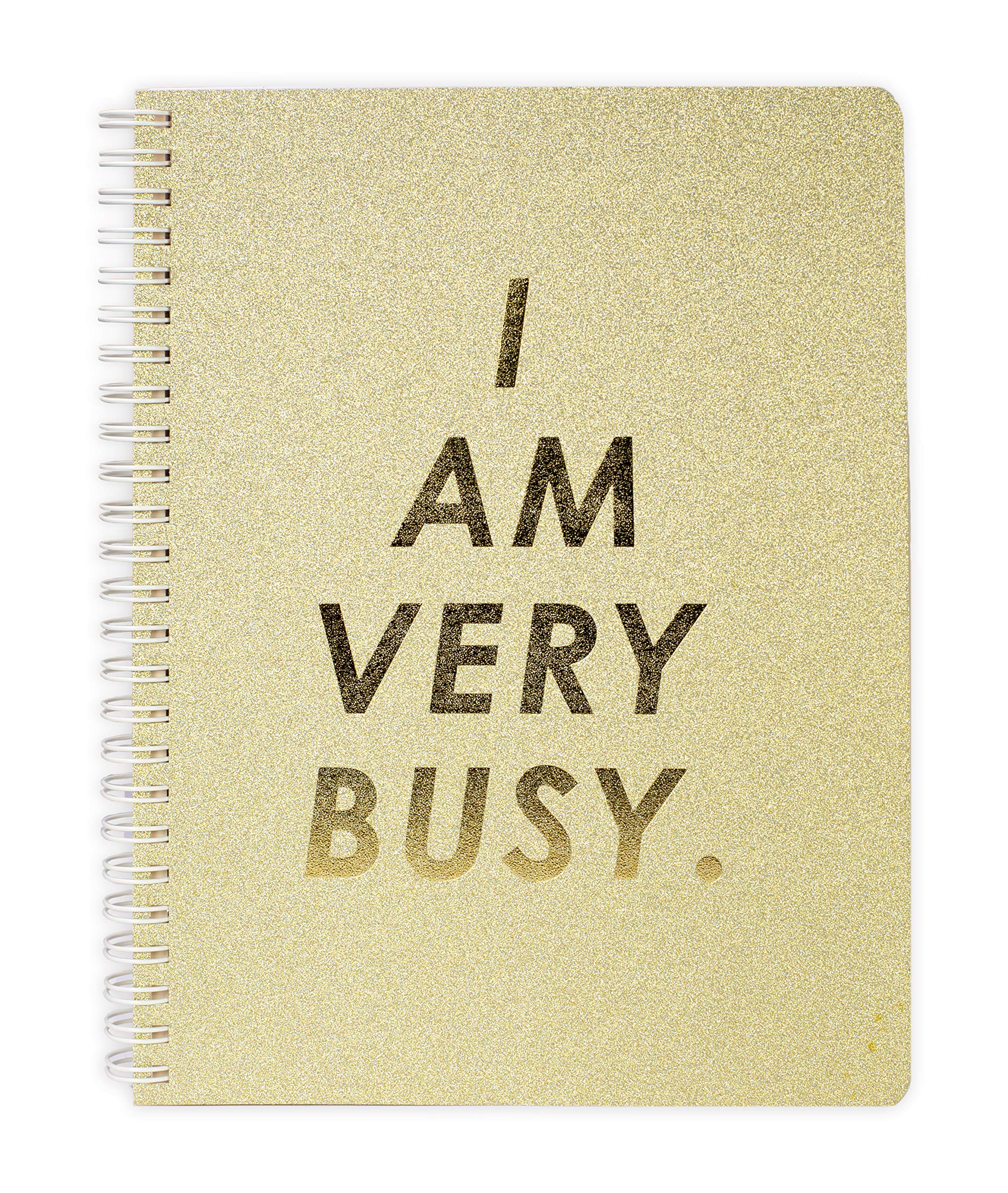 ban.do Rough Draft Mini Spiral Notebook with Saying, 8.5" x 6.75" with Pockets and 160 Lined Pages, I Am Very Busy (Gold Glitter)