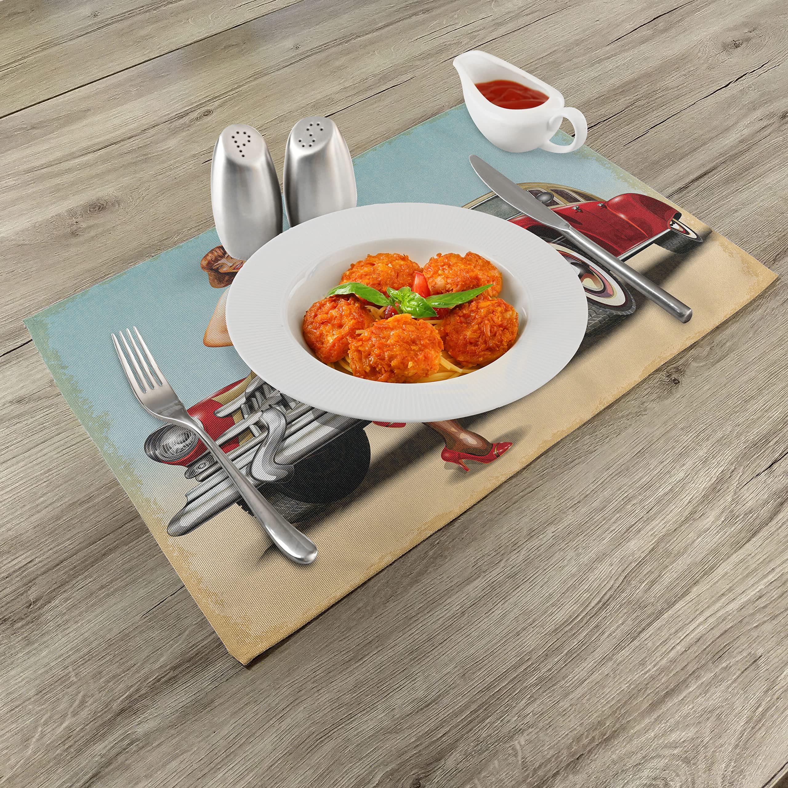 ABAKUHAUS Steampunk Lot De Sets De Table En 4 Pièces, Old Machine à Coudre, Tissu Lavable Pour Salle à Manger Et Cuisine, 30 Cm X 45 Cm, Brun Foncé Et Ivoire