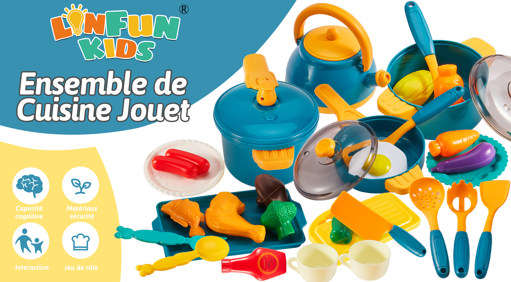 Accessoire Cuisine Enfant 73pcs - Kit Dinette Avec Casseroles, Poêles Et Aliments Jouets