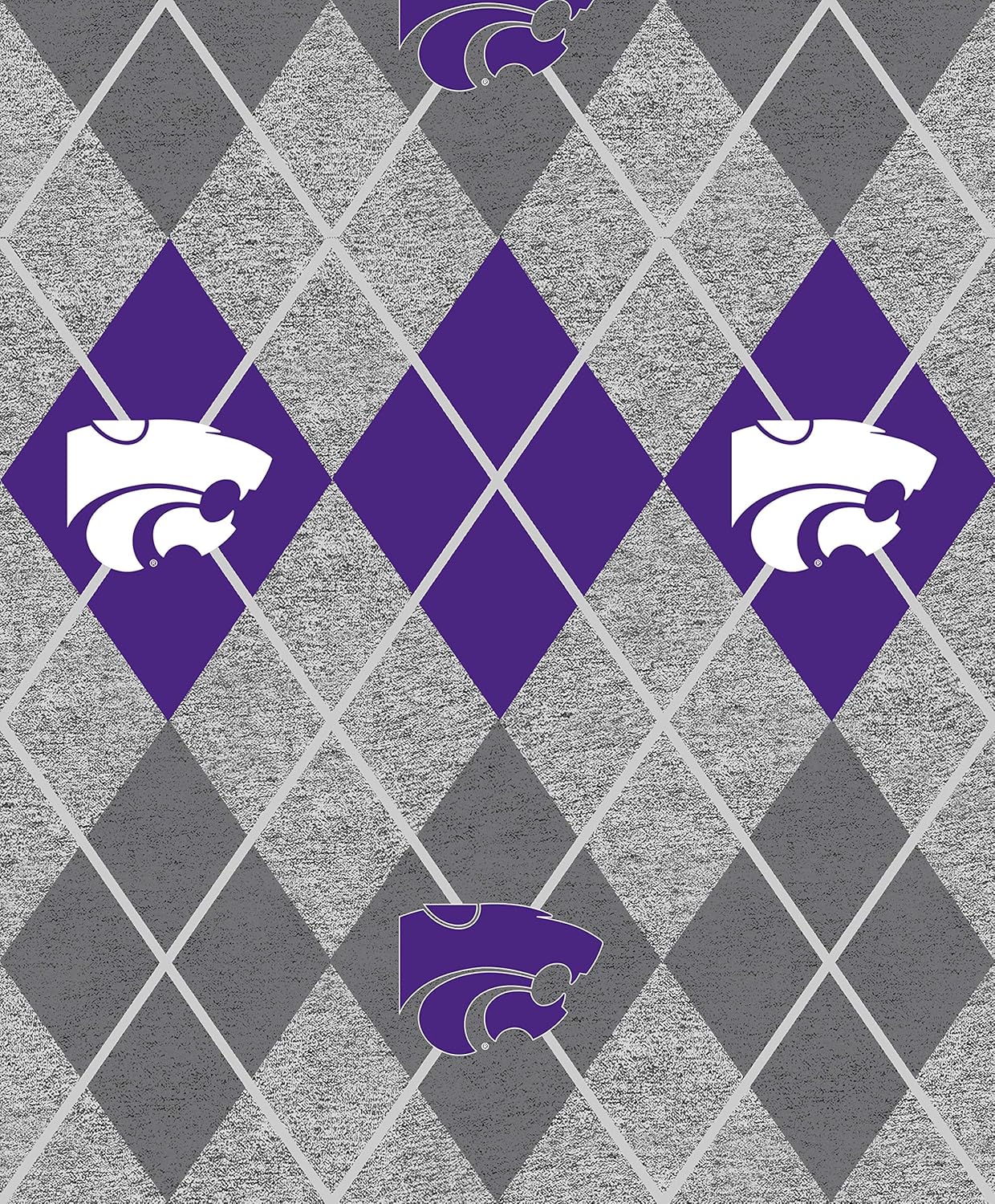 Kansas State University Fleece Blanket Fabric with Argyle Design on Heather Ground-Sold by The Yard Argyle Fleece Fabric-Fleece Blanket Fabric