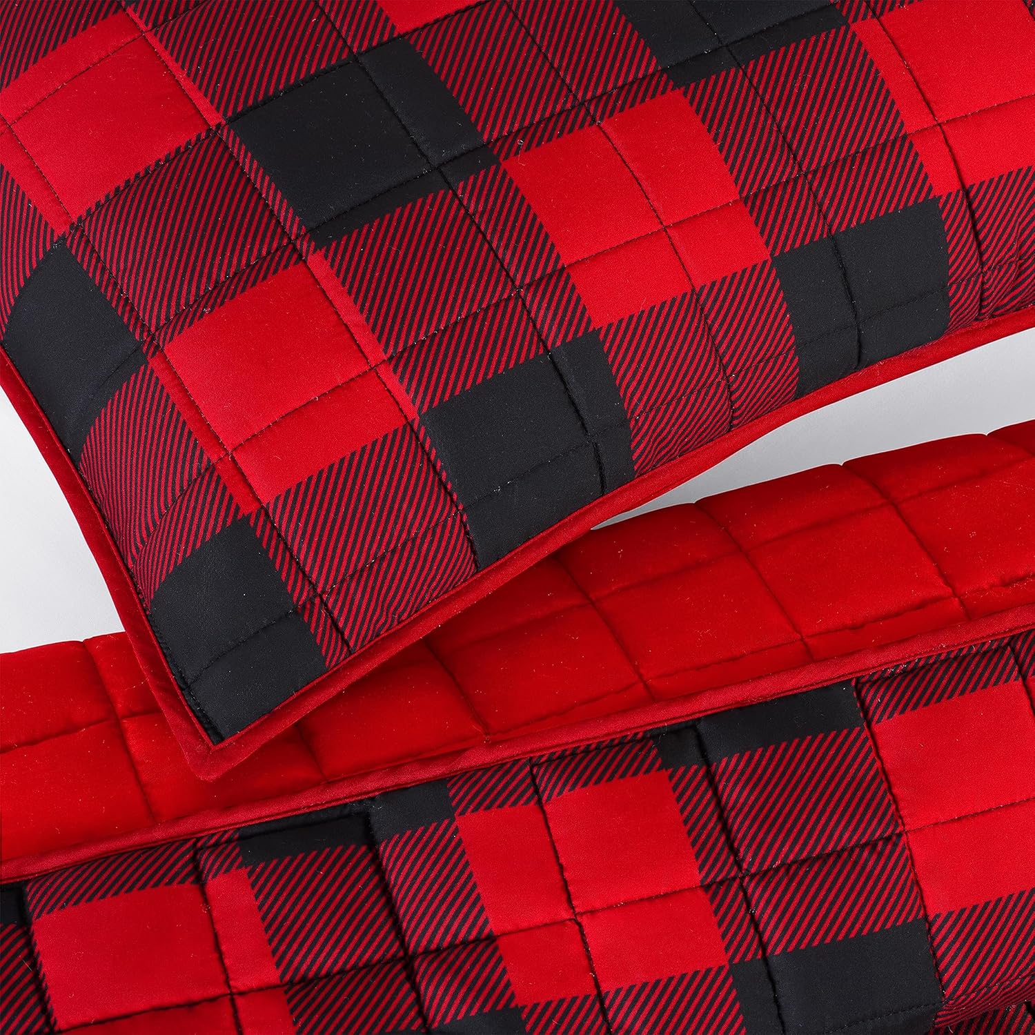 Serta Simply Comfort Alex Soft Modern 3 Piece Buffalo Check Plaid Bedding Quilt Set with Pillow Case for All Season, Full/Queen, Red/Black
