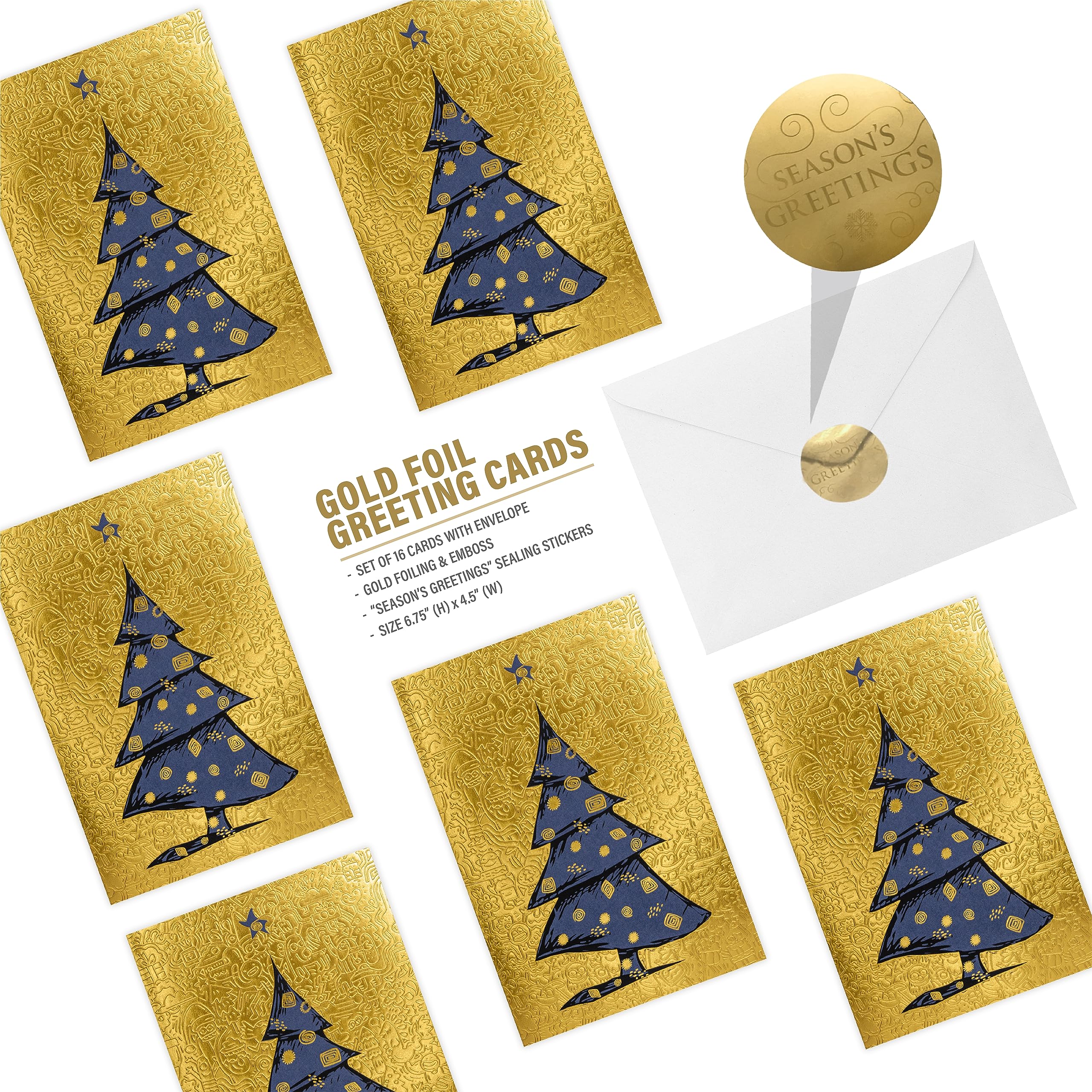 easykart labels Assortimento di 18 biglietti di auguri natalizi con buste, lamina d'oro con effetto goffratura 3D, dimensioni 14 x 10 cm, per i propri