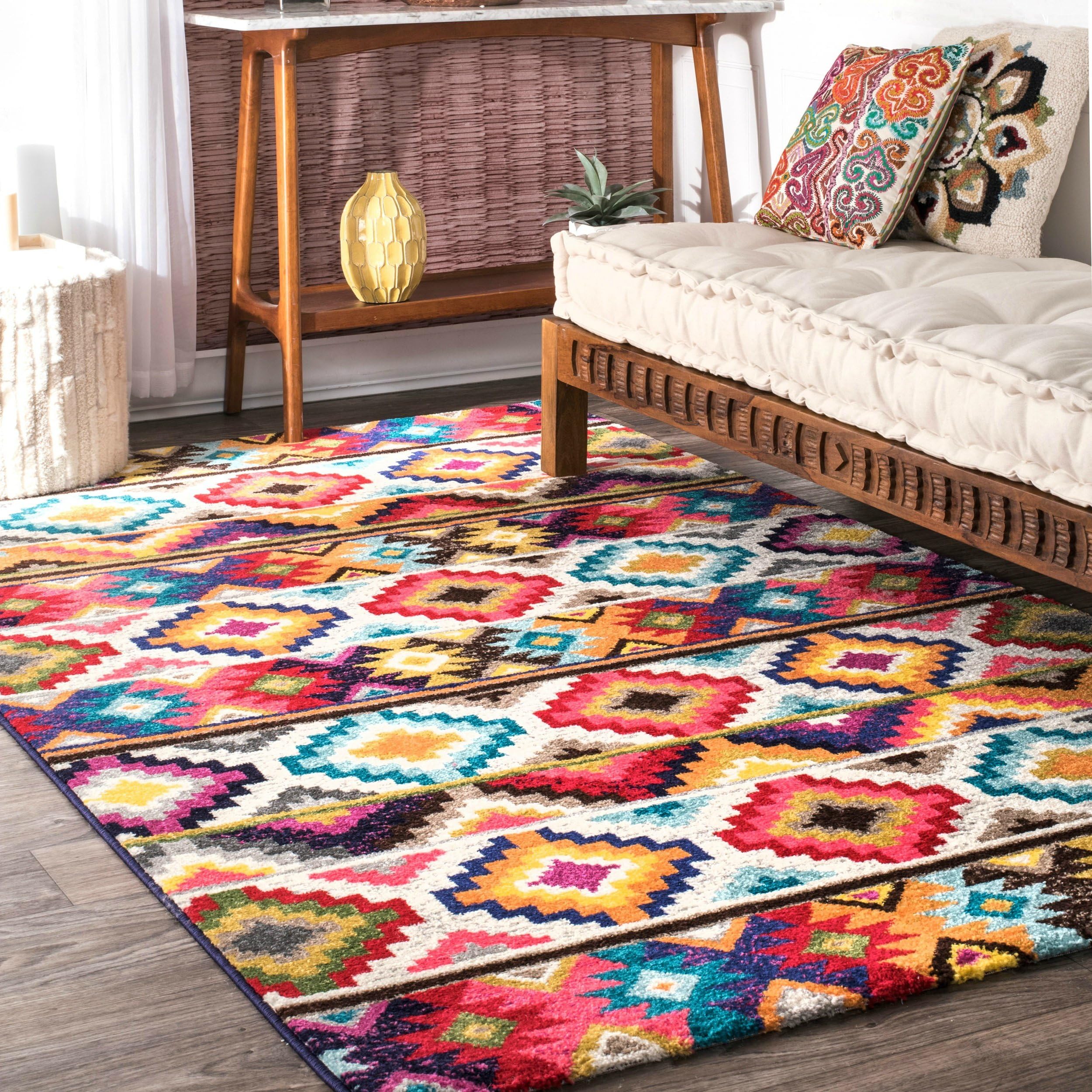 Living Room Rugs Multi Color Carpet Red Plush Southwest Area Rugs (9' x 12')