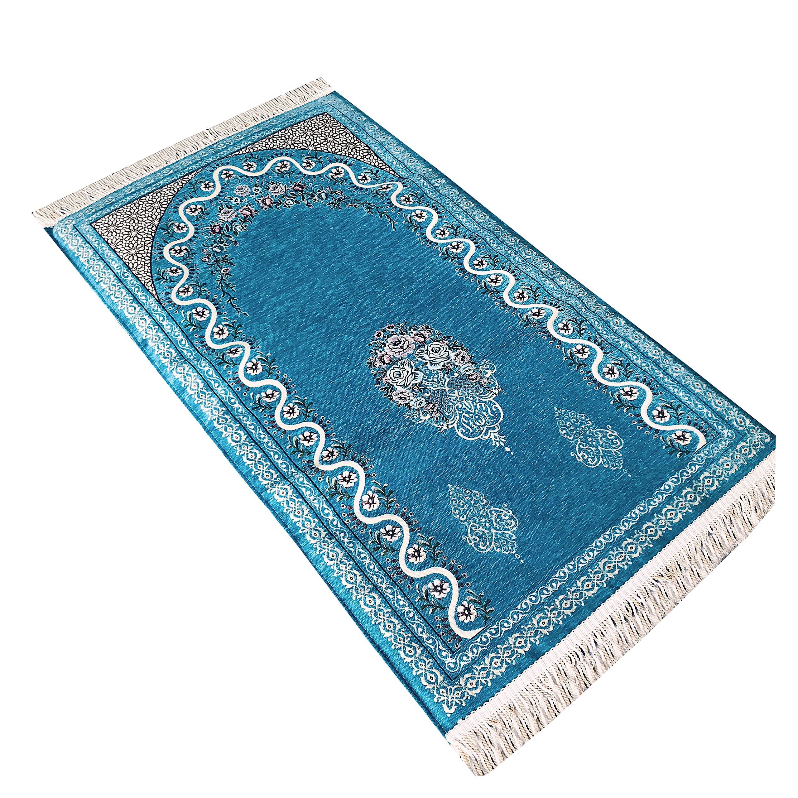 Tapis de prière rembourré épais brodé avec boîte cadeau Vert pistache 120 x 70 x 3 cm