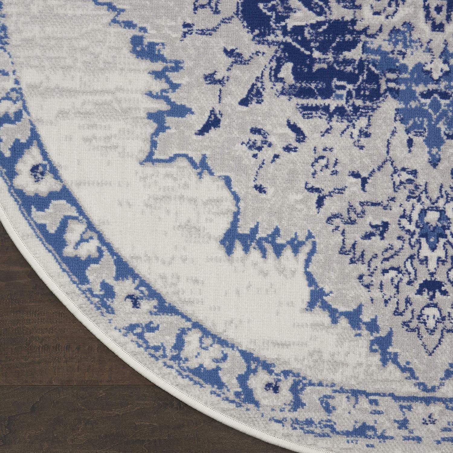 Nourison Home Whimsicle Ivory Blue 5' x Round Area Rug - Easy Clean, Non Shedding, Bed Room, Living Room, Dining Room, Kitchen (5' x Round)