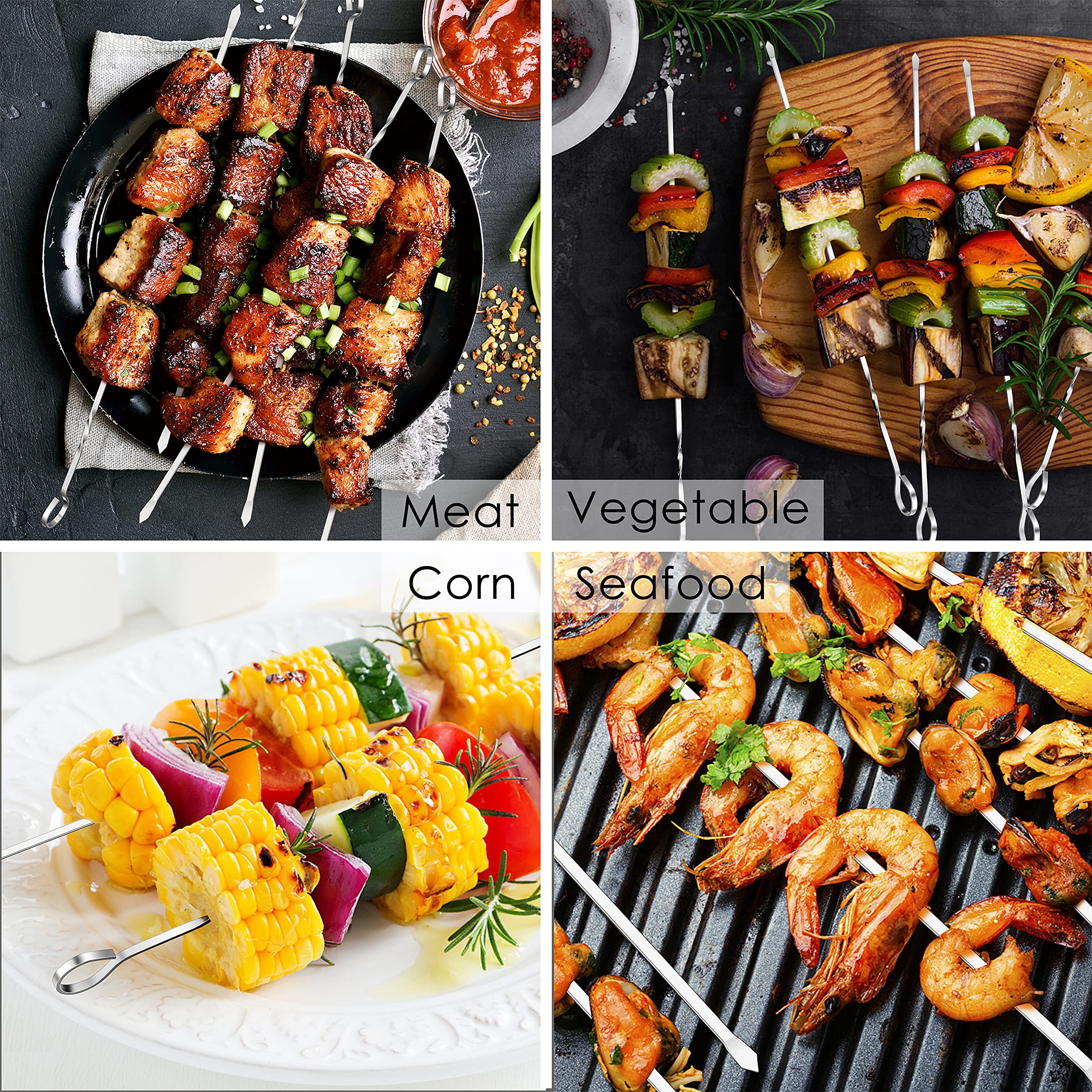 16,5 Tum/42 Cm Platta Kebabspett Grillspett I Rostfritt Stu00e5l Med Tru00e4handtag Platta BBQ-spett I