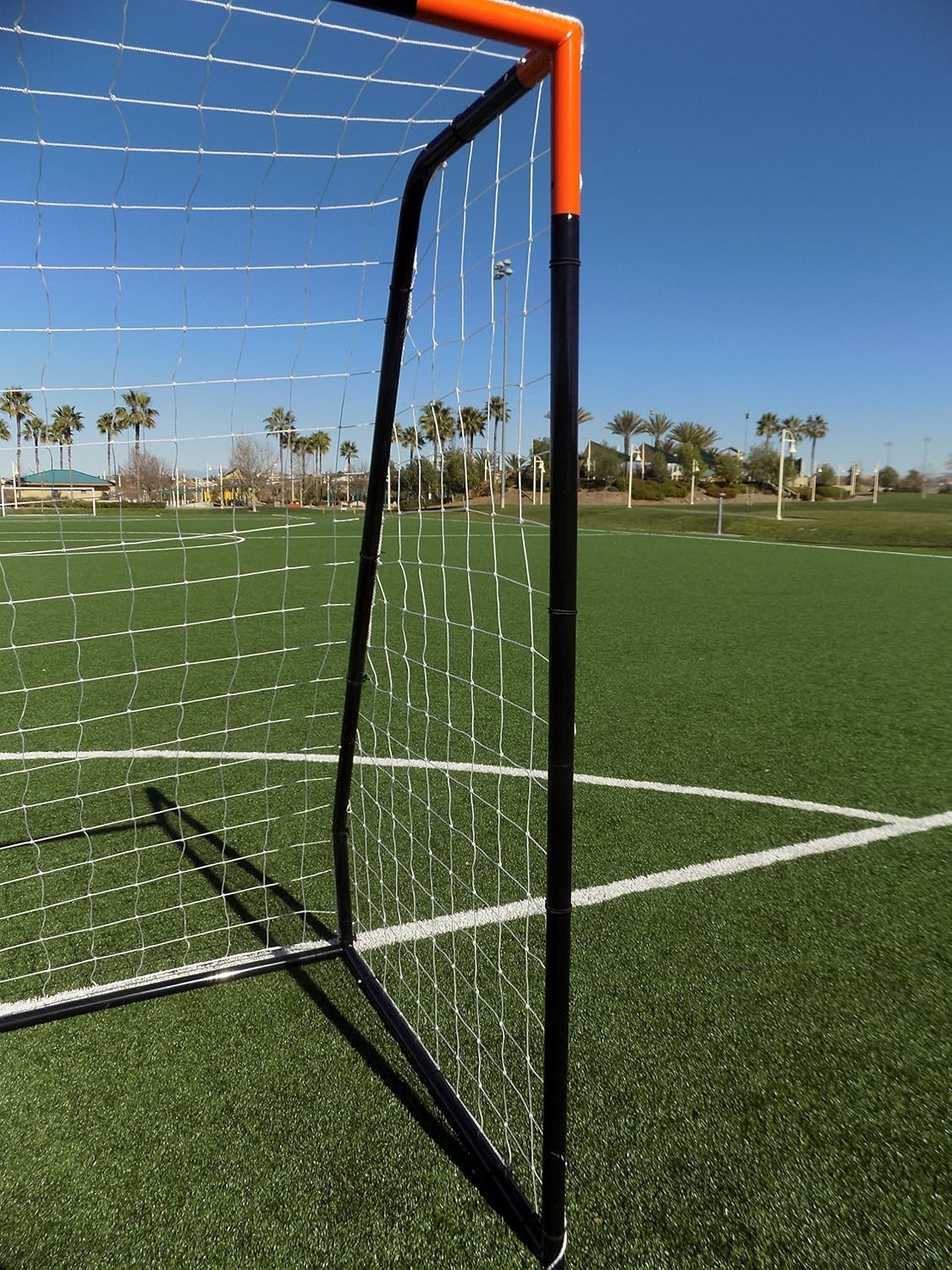 Vallerta® Premier Regulation Size Soccer Goals w/Weatherproof 4mm Net. 50MM Diameter Black Powder Coated/Corrosion Resistant Frame. Proffessional Practice Aid.