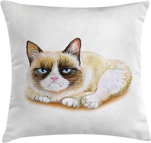 Ambesonne Funda de cojín con diseño de animales, gato siamés gruñón, patas enojadas, gatito, felino, esponjoso, arte de amor, funda de almohada