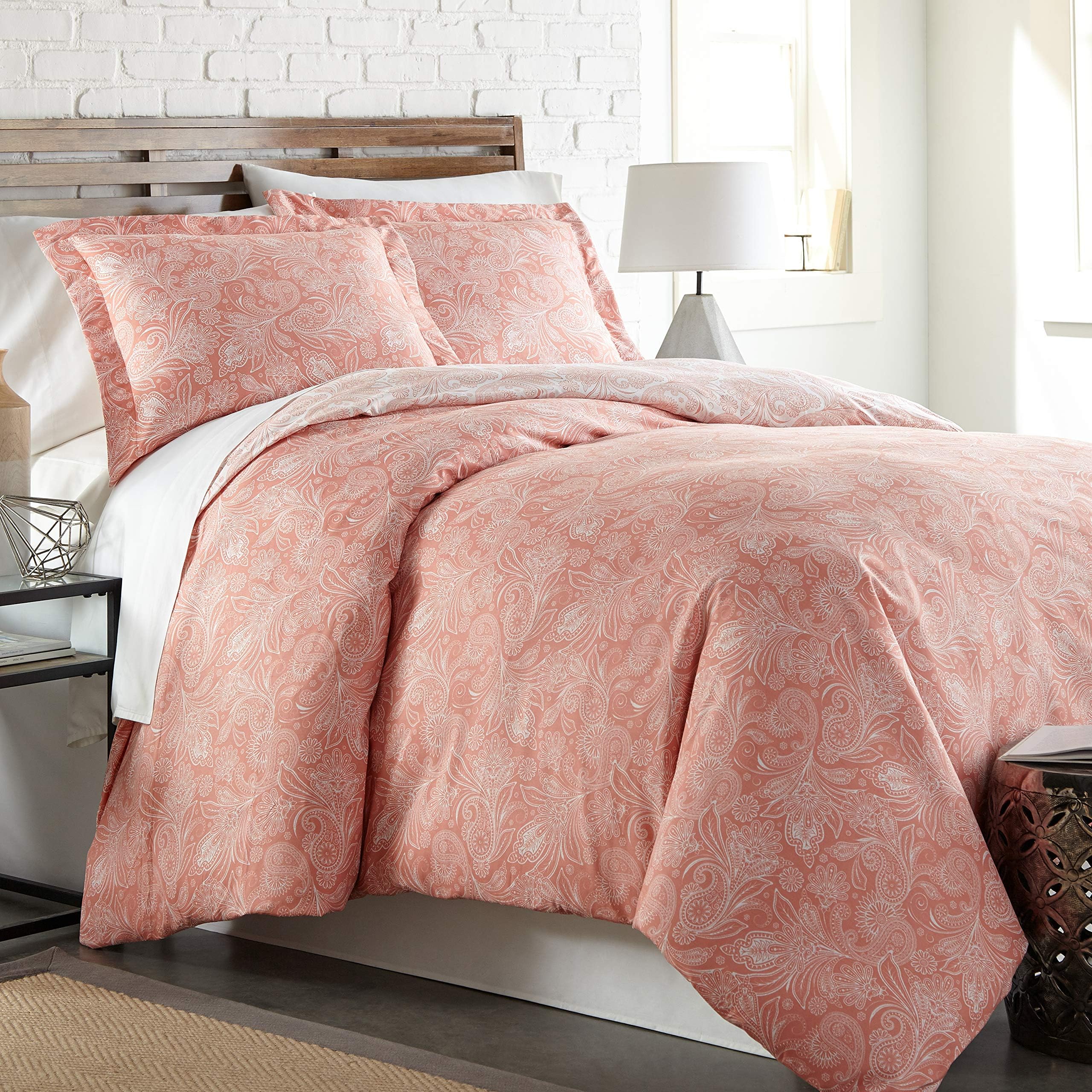 Southshore Fine Living, Inc. LINENS Perfect Paisley Collection - Premium Quality, Soft, Wrinkle, Fade, & Stain Resistant, Easy Care, Oversized Duvet Cover Set, Twin / Twin XL, Coral Haze