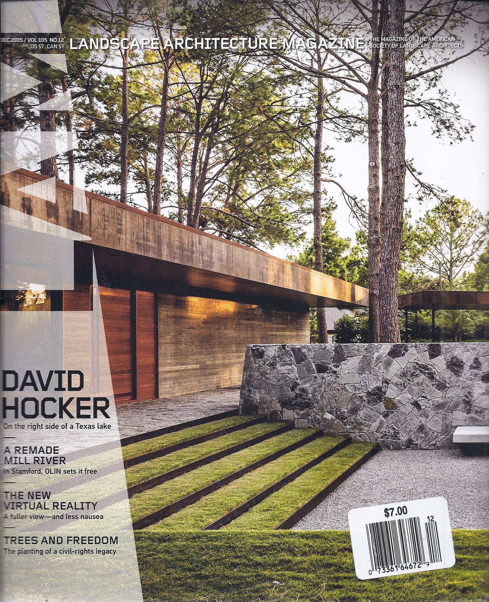 Landscape Architecture Magazine (December 2015 - Cover: Award Winning Design By David Hocker)