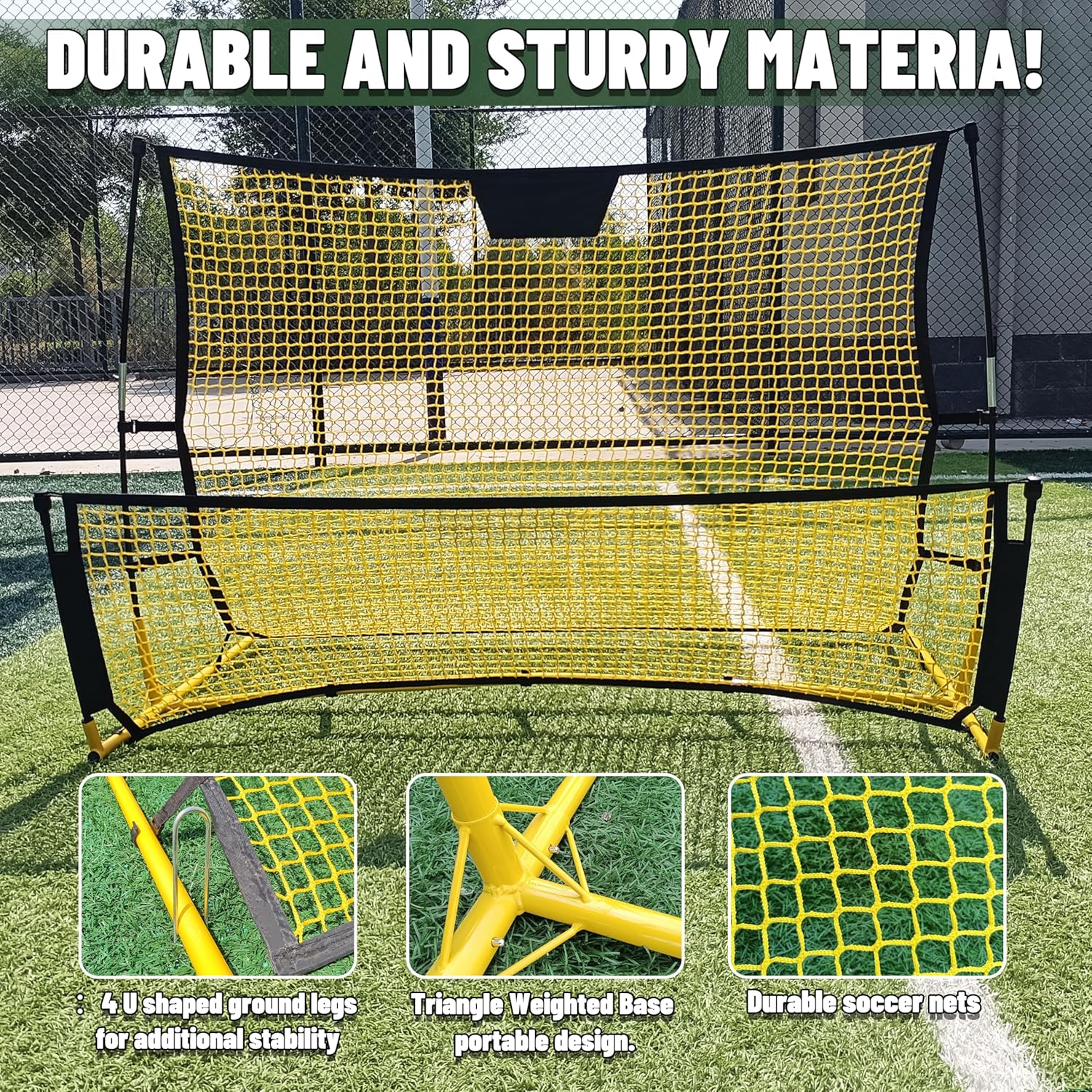 Dual-Sided Soccer Rebounder – Adjustable High/Low Nets for Volleys & Ground Passes, Portable Training Board for 2 Players, Teams & Home Backyard Use