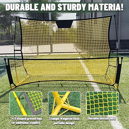 Miniatura 3 de Rebotador de fútbol de doble cara  Redes altasbajas ajustables para voleas y pases de tierra, tabla de entrenamiento portátil para 2 jugadores,