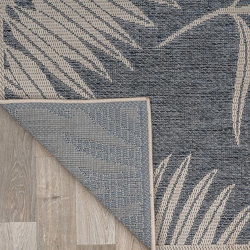 Miniatura 6 de Rugshop Alfombra para interiores y exteriores, diseño de hoja azul, lavable para manguera, para sala de estar, comedor y patio, 7'10" x 10'