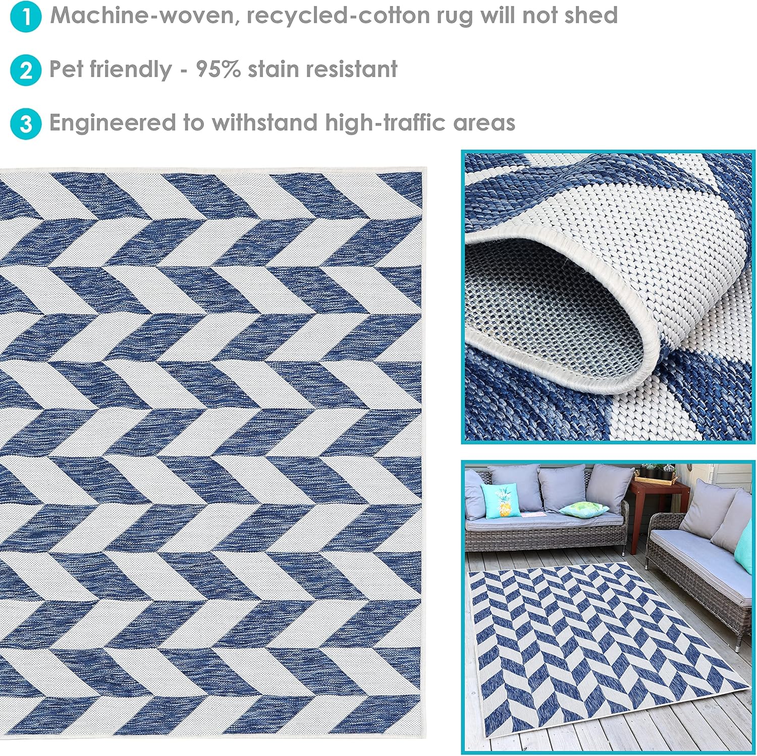 Sunnydaze 5' x 7' Weather-Resistant Indoor or Outdoor Area Rug for Living Room, Dining Room, Bedroom, Patio - Geometric Affinity