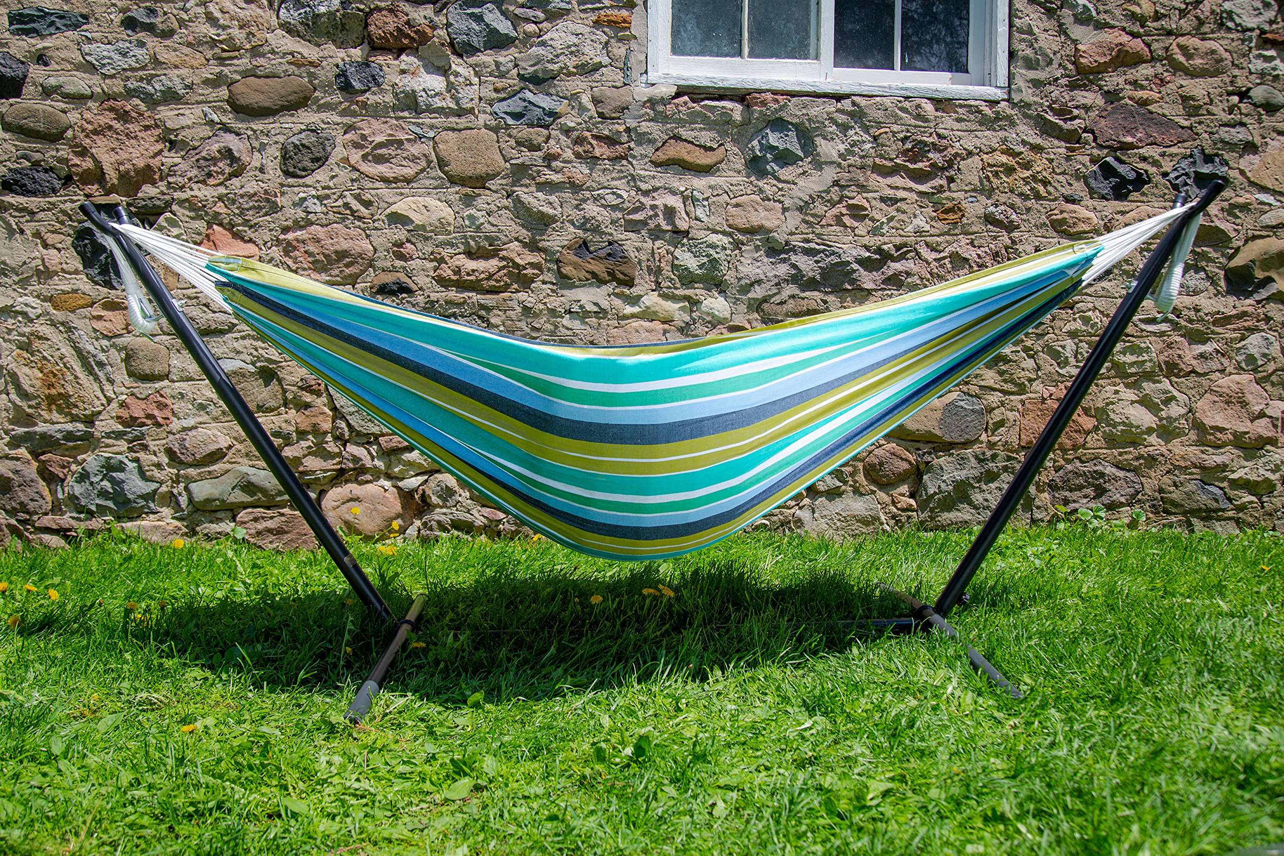 Vivere Doppel Baumwolle Hängematte mit Hängemattengestell 250 cm, Cayo Reef