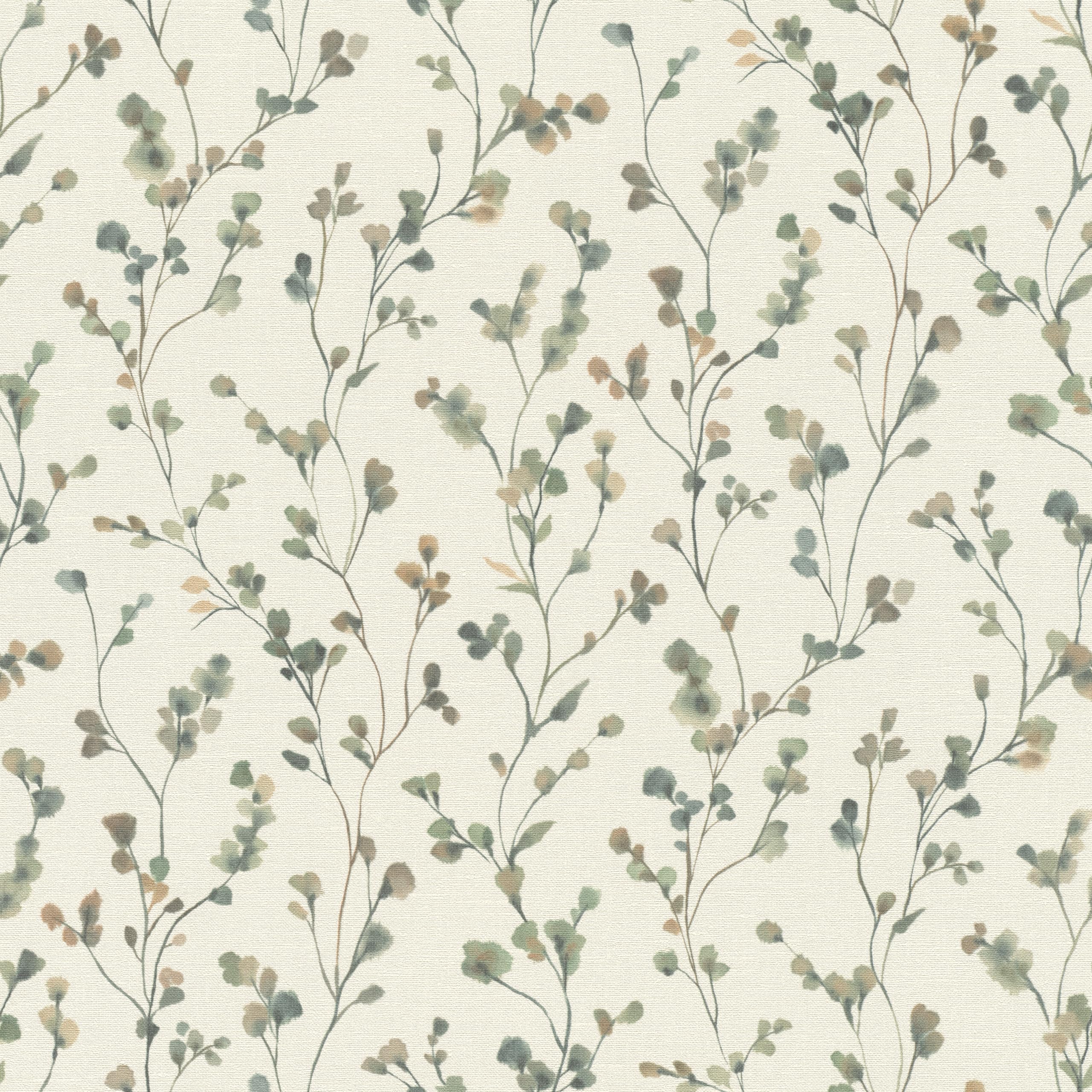 Rasch Wallpaper 486148 - Light Non-Woven Wallpaper with Small Flowers in Green and Blue in Watercolour Look from The Country Charme Collection