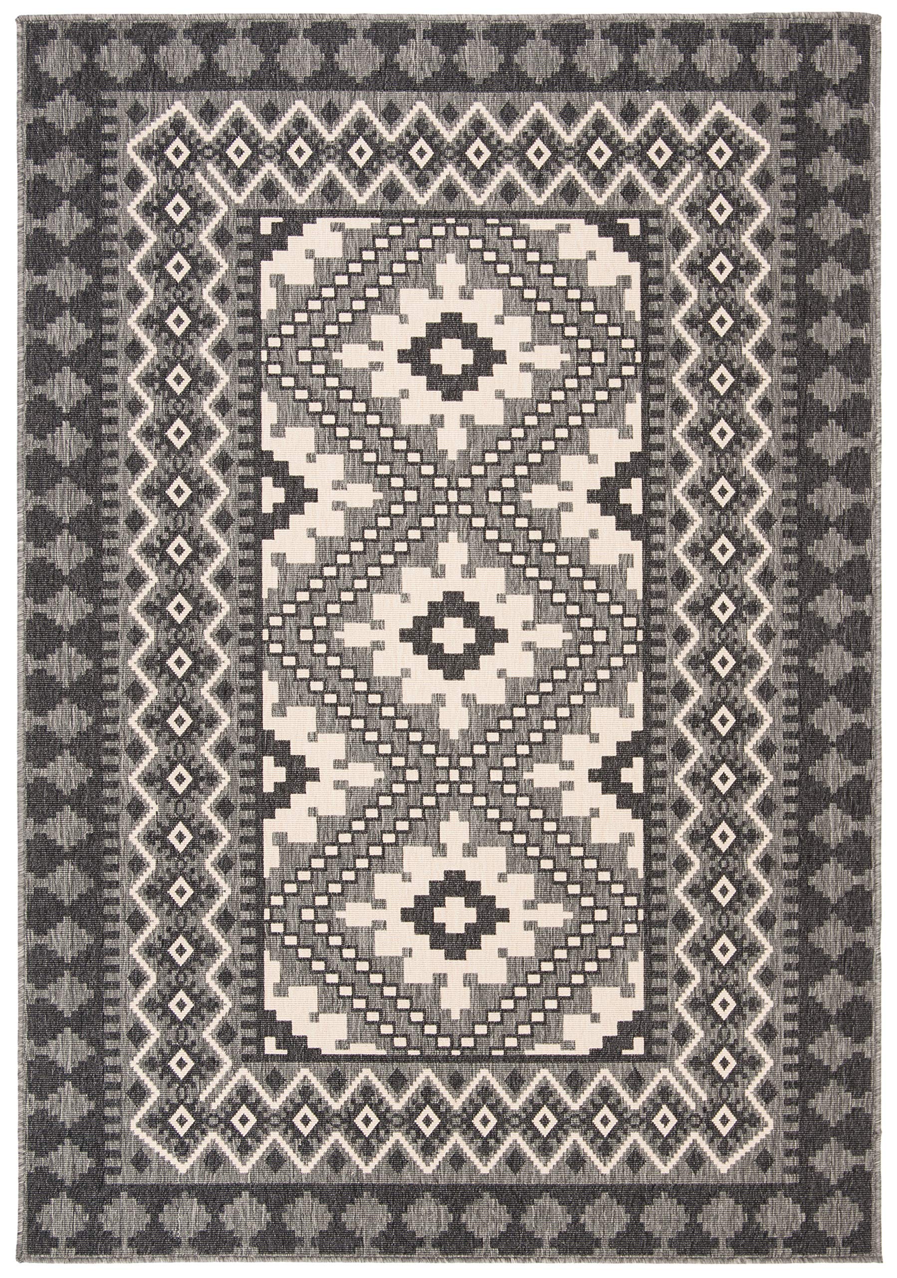 SAFAVIEH Washable Rug Outdoor Veranda Collection - 2' x 3'7", Ivory & Charcoal, Non-Shedding & Easy to Clean, Ideal for Patio, Backyard, Mudroom (
