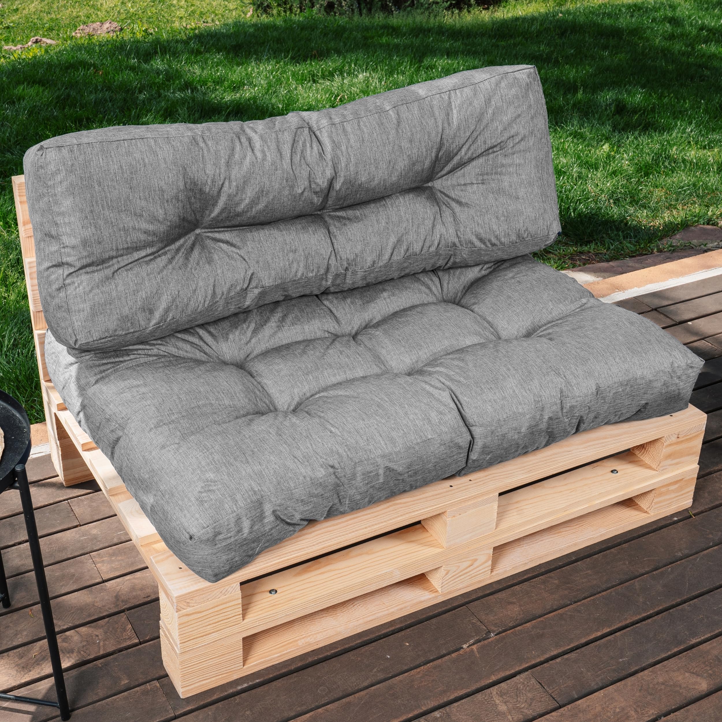bananair - Coussin Palette Extérieur Confortable - Tissu Résistant, Anti-UV & Déperlant - Coussin Salon de Jardin Extérieur, Balcon, Terrasse (Lot Assise + Dossier, Gris)