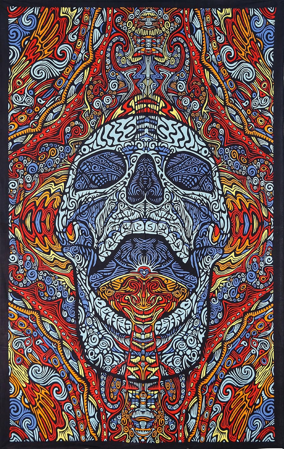 Sunshine Joy 3D Mindful Skull Tapestry Beach Sheet Hanging Wall Art Magical Decor - 60x90 Inches - Amazing 3-D Effects