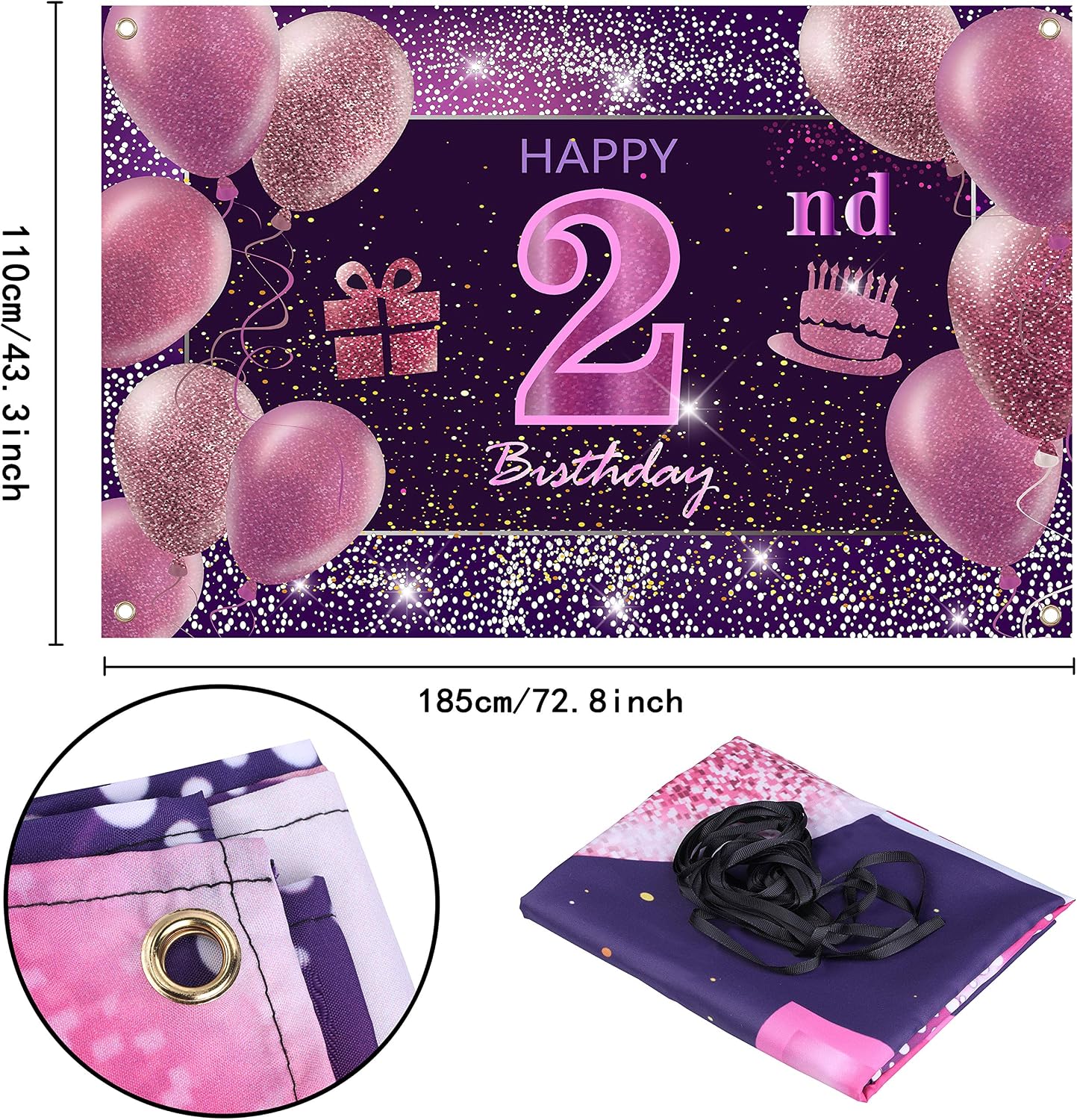 IMISI Happy Birthday Banner & Backdrop Decorations - Pink, Perfect for Parties, 02 - Image 3
