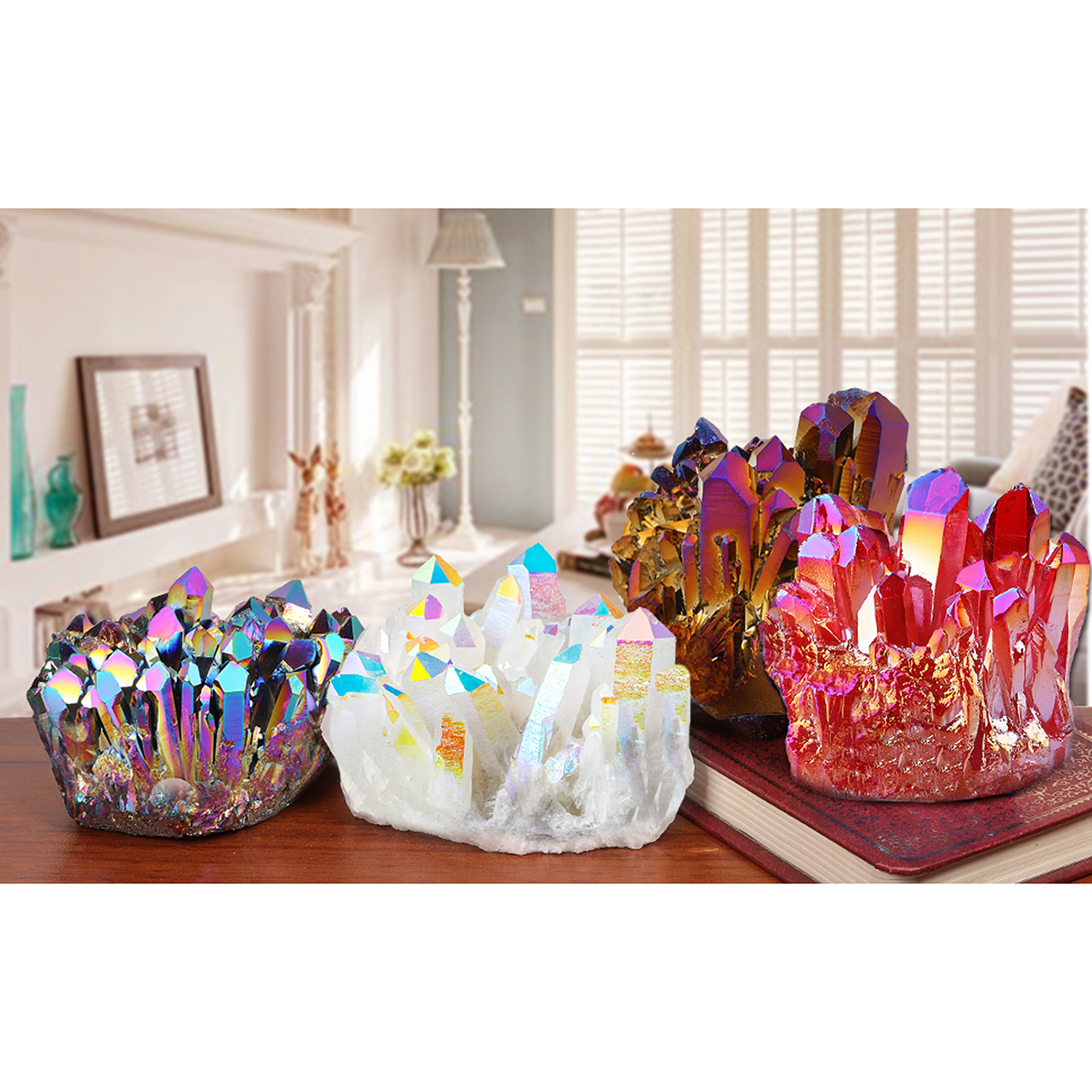 Amazon.com: Rockcloud Titanium Coated Crystal Rainbow Cluster