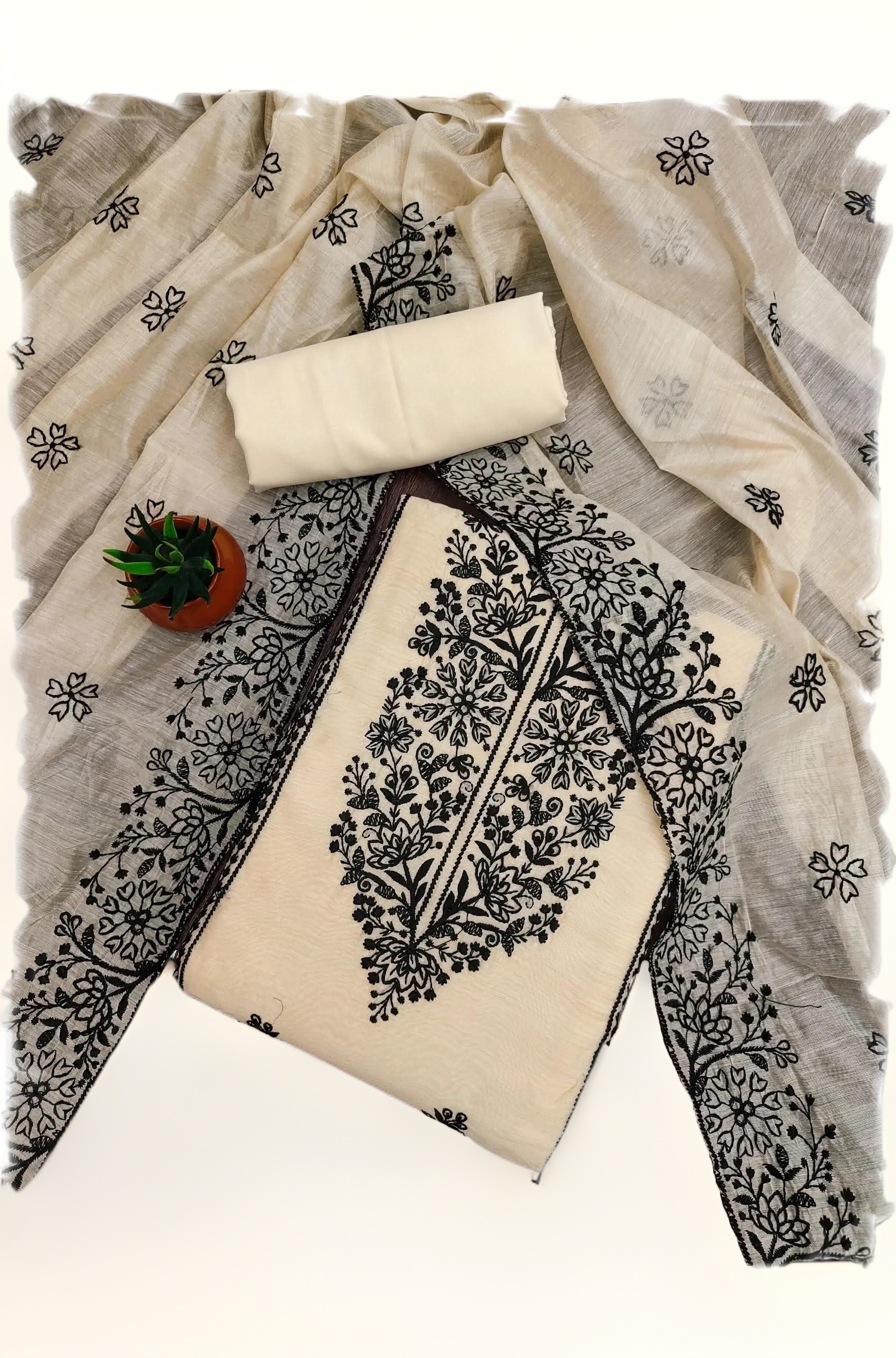 Sidhidata Cotton Women's Chanderi Embroidery Work Unstitched Salwar Suit Dres...