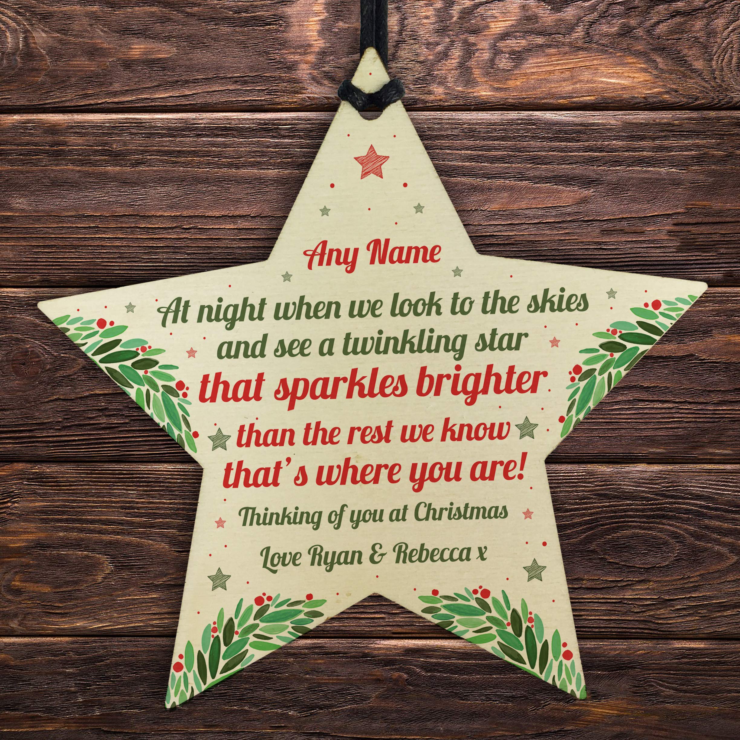 Red Ocean Personalised Christmas Star Tree Bauble Decoration Xmas Memorial Gift For Nan Mum Dad