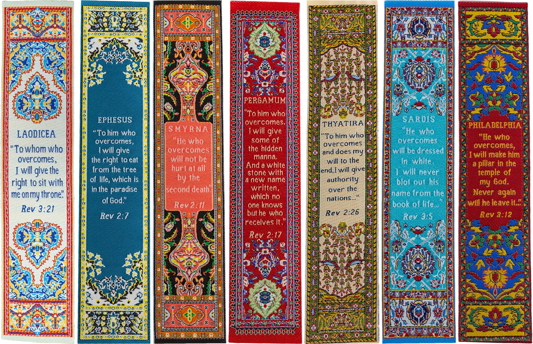 The Seven Churches of Revelation, Bulk Pack of 7 Woven Fabric Bookmarks, Signs of the End Times, Promises of the 7 Churches, Silky Soft Bookmarker for