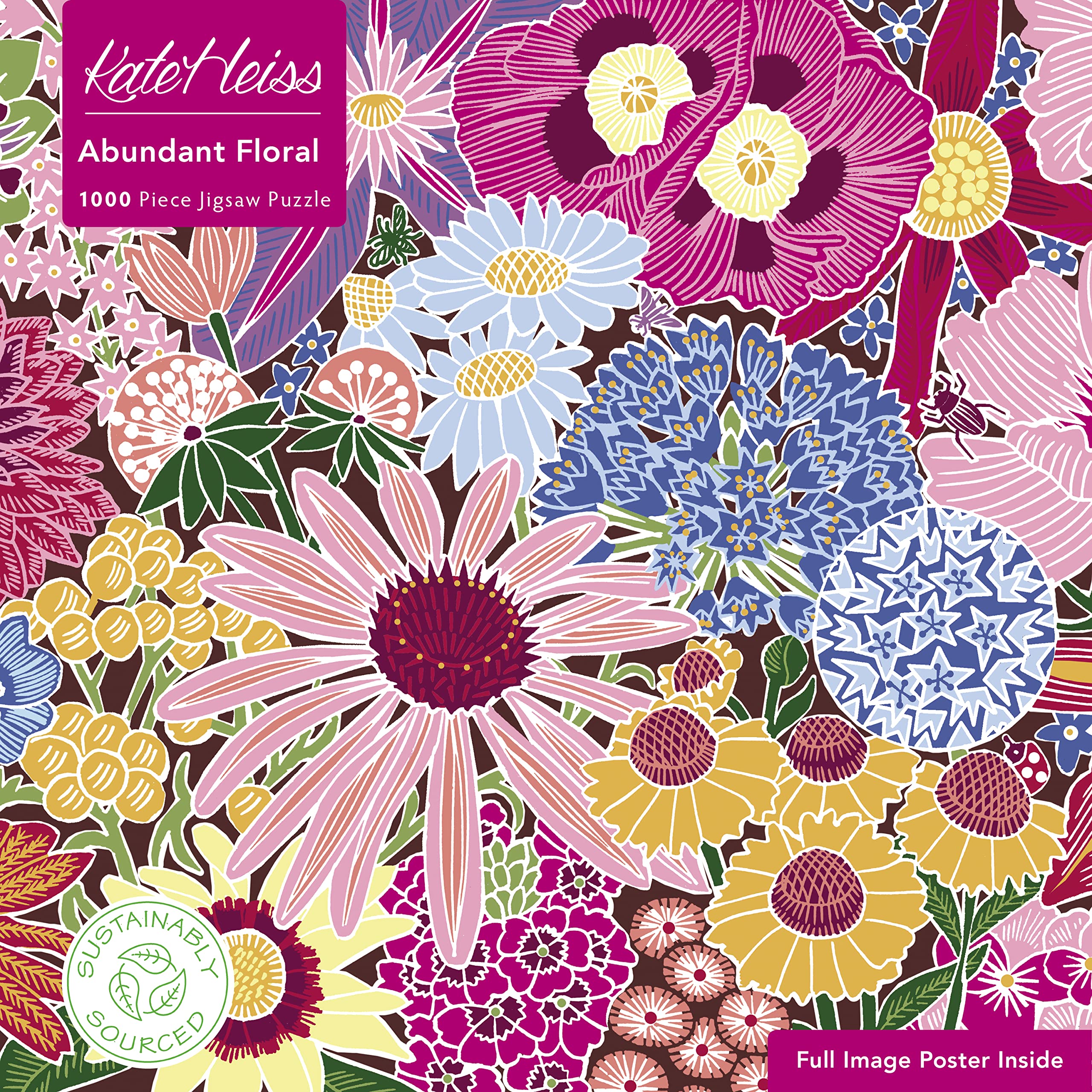 Adult Sustainable Jigsaw Puzzle Kate Heiss: Abundant Floral: 1000-Pieces. Ethical, Sustainable, Earth-Friendly