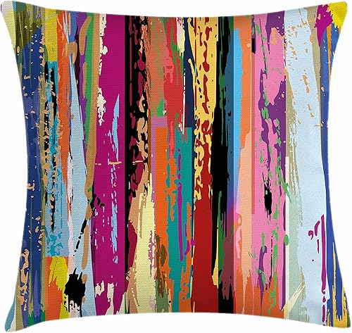 Ambesonne Funda de cojín decorativa y rectangular con diseño abstracto, obra de arte expresionista multicolor, diseño de arcoíris vibrante, 36 x 16