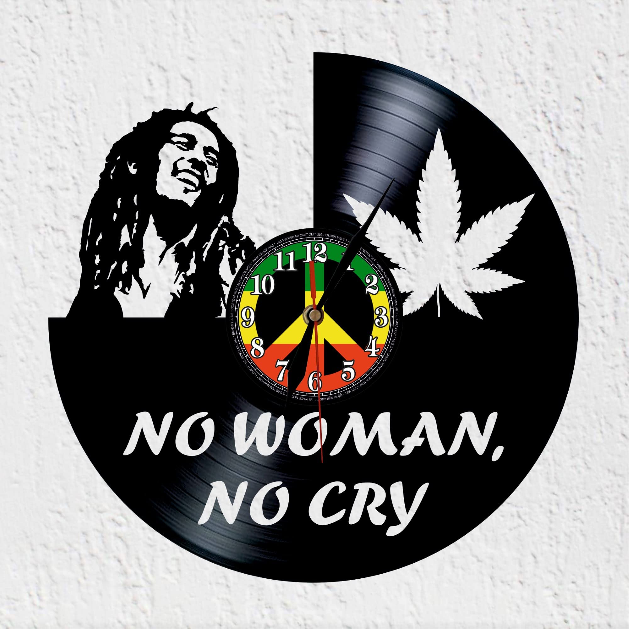Reggae Horloge murale disque vinyle Silhouette de Robert Nesta Marley