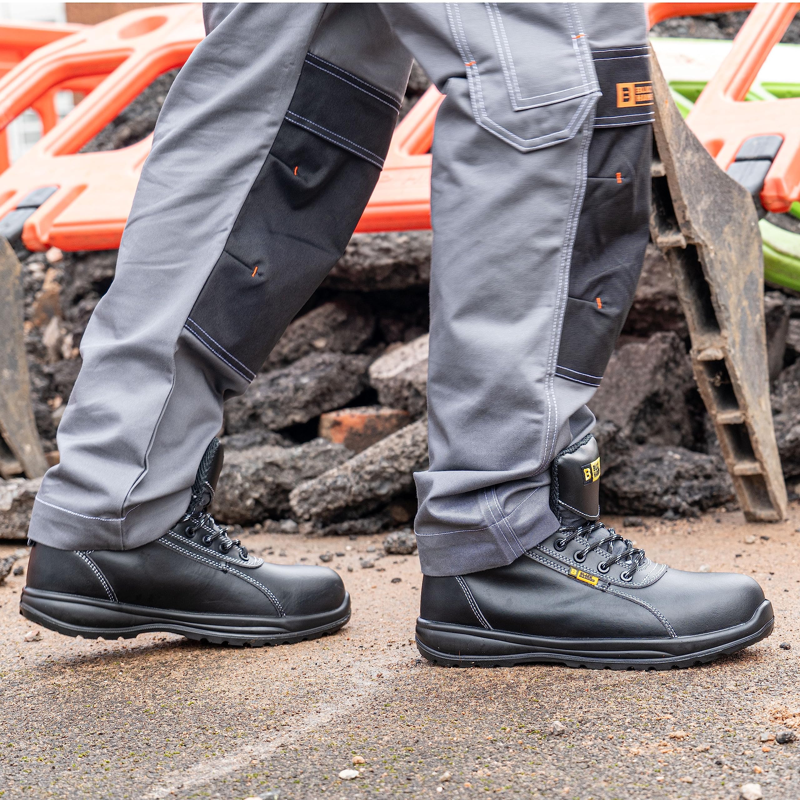 Męskie Skórzane Buty Ochronne S3 SRC Kompozytowe Noski Kevlarowe Niemetalowe Bez Metalu Lekkie Buty Robocze Za Kostkę Do Wspinaczki Black Hammer 1500 Czarne