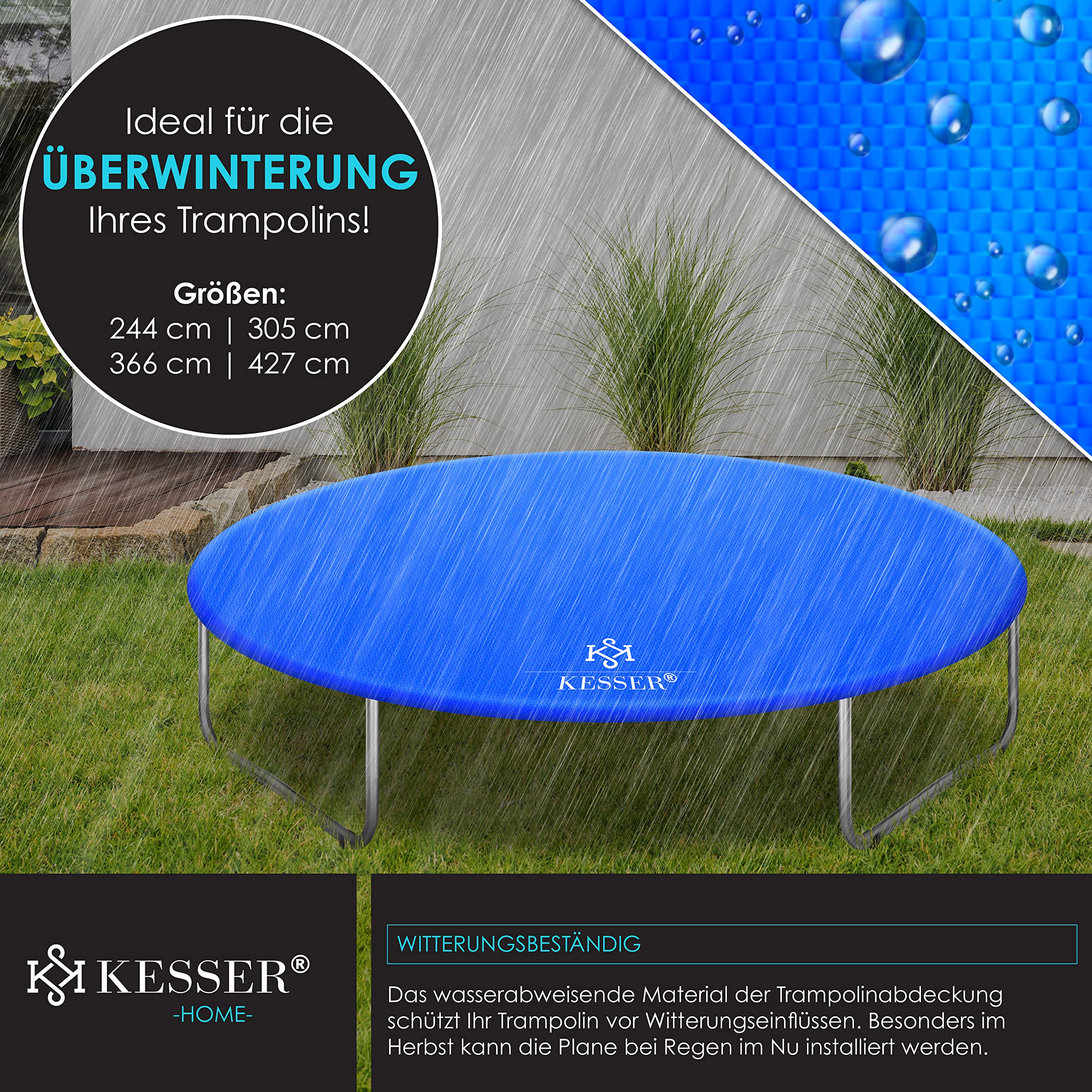 KESSER® Plandeka na trampolinę Ø 244/305/366/427 cm | odporna na warunki atmosferyczne, odporna na rozerwanie i promieniowanie UV | zewnętrzna plandeka ochronna na trampolinę