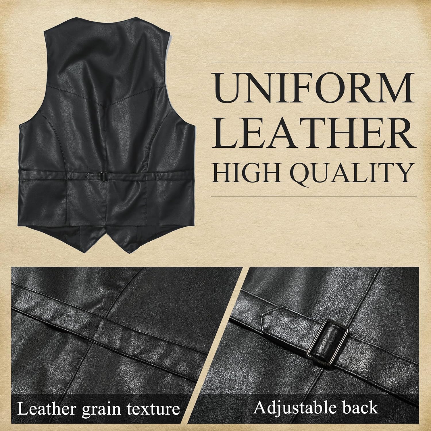 Men Western Cowboy Vest,Vintage Cowboy Suit Vest with Bolo Tie,Slim Wedding Vests,Faux Leather Casual Vest - Image 3