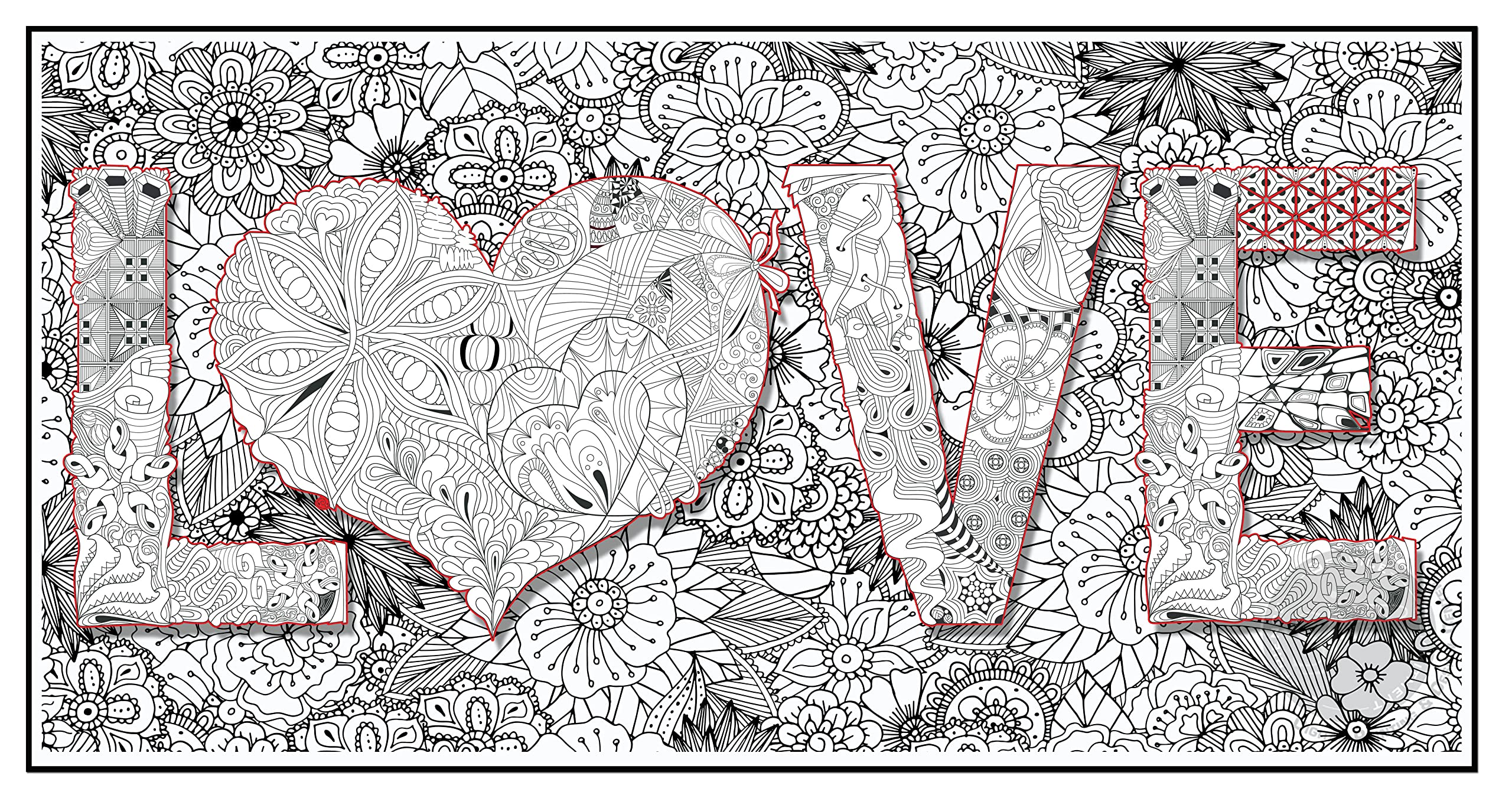 SJPrinter Inspirational Wall Art, Motivational Wall Art, Giant Coloring Poster Mandala for Kids and Adults - Great for Girls, Boys, Arts and Crafts, Care Facilities, Schools, Family Time, Groups (24" x 48", Love)