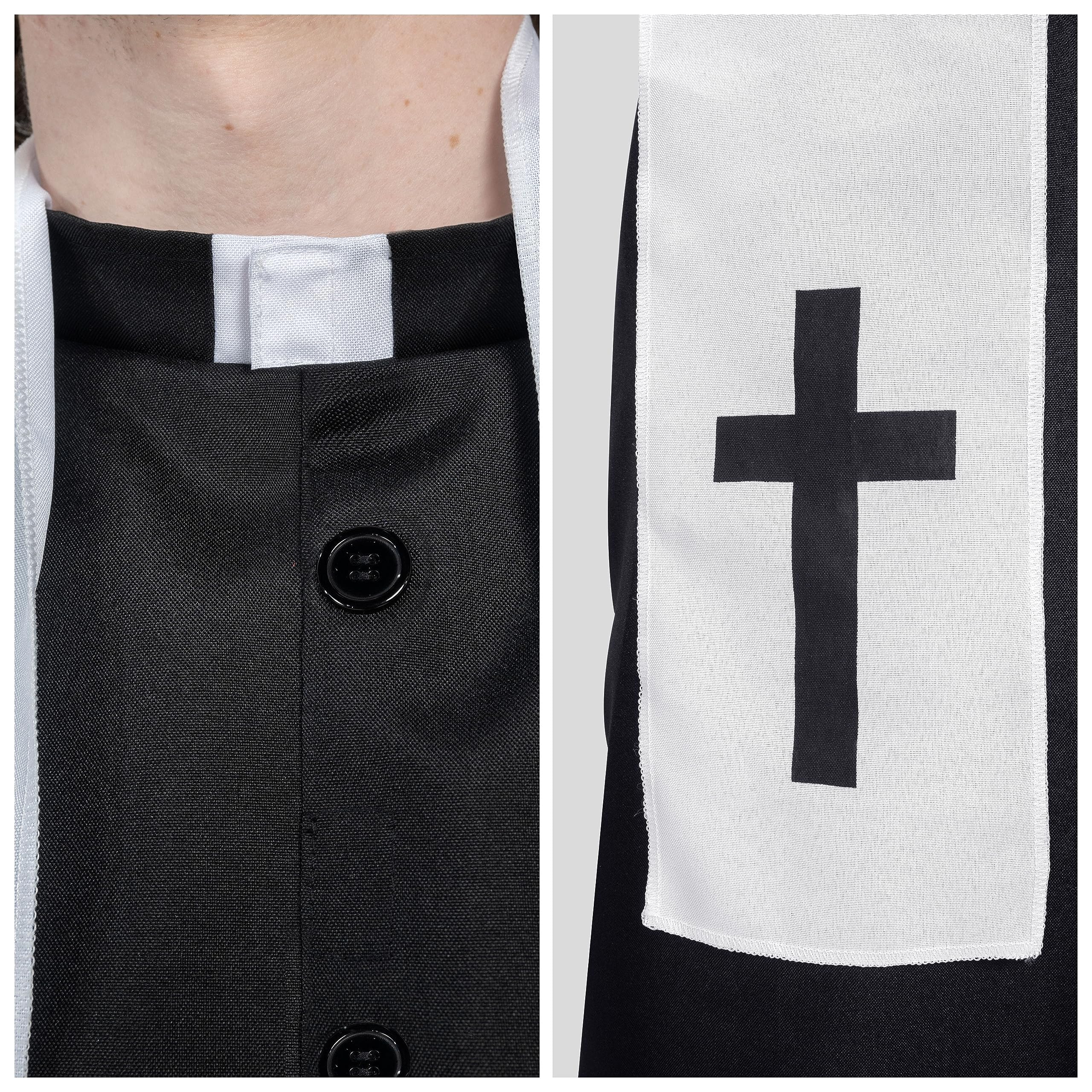 Spooktacular Creations Stola da sacerdote nera da uomo per adulti, costume da prete per feste di Halloween, cosplay (grande)