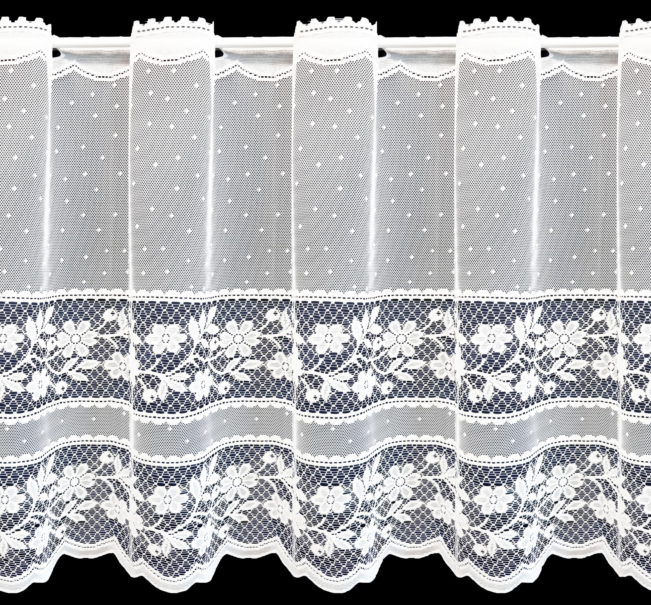 Silverthorn Soft Furnishings White/Black - Matilda Café Net – A Beautiful Lace Café Net With Scalloped Base – Sold By The Metre. (60Cm Drop / 24 Inch Drop)