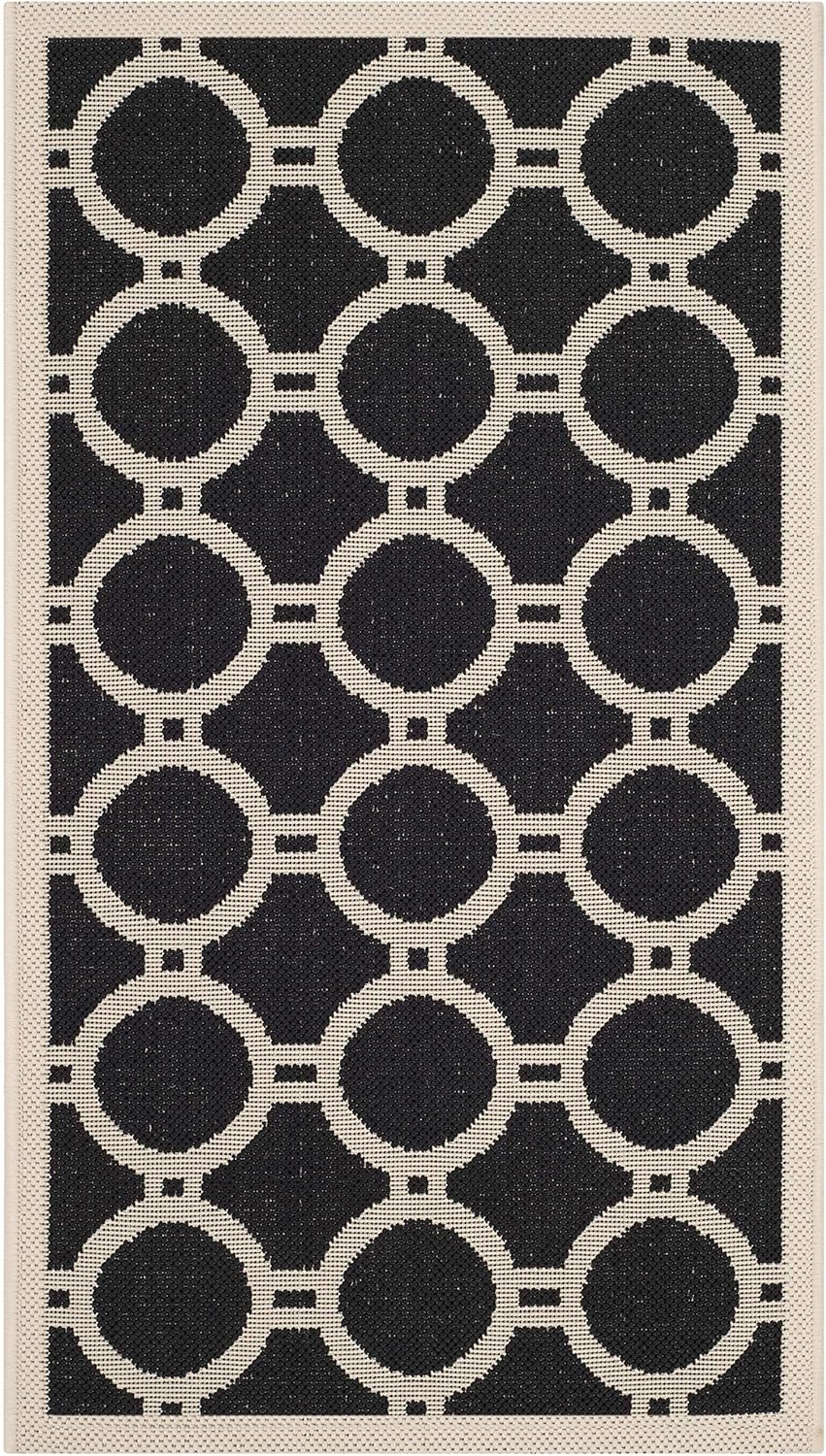 SAFAVIEH Courtyard Collection 2' x 3'7" Black/Beige CY6924 Indoor/ Outdoor Waterproof Easy Cleaning Patio Backyard Mudroom Accent Rug