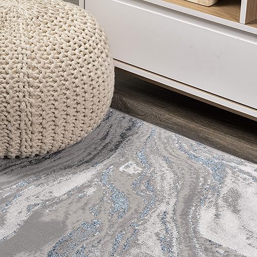 Miniatura 4 de JONATHAN Y SOR203B-28 - Alfombra abstracta de 2 x 8 pies, jaspeada con remolinos para interiores, estilo informal, tradicional, fácil de limpiar,