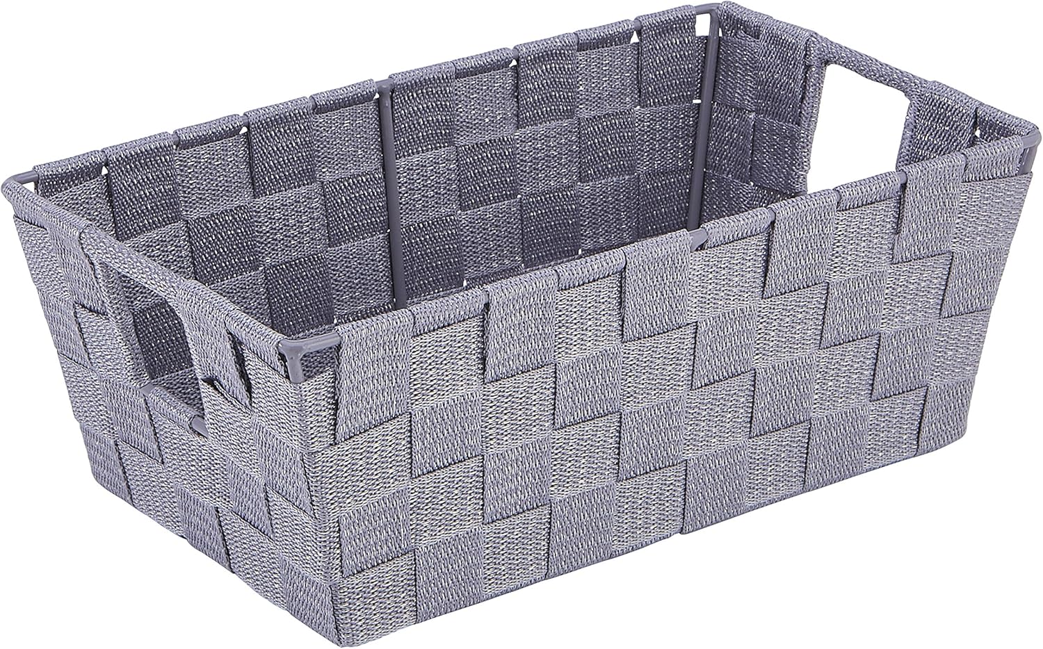 Simplify Small Metallic Striped Woven Storage Shelf Bin in