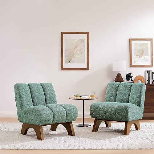 Miniatura 14 de Art Leon Silla decorativa moderna, sofá modular de tela sherpa, silla individual sin brazos con patas de madera para sala de estar, dormitorio,