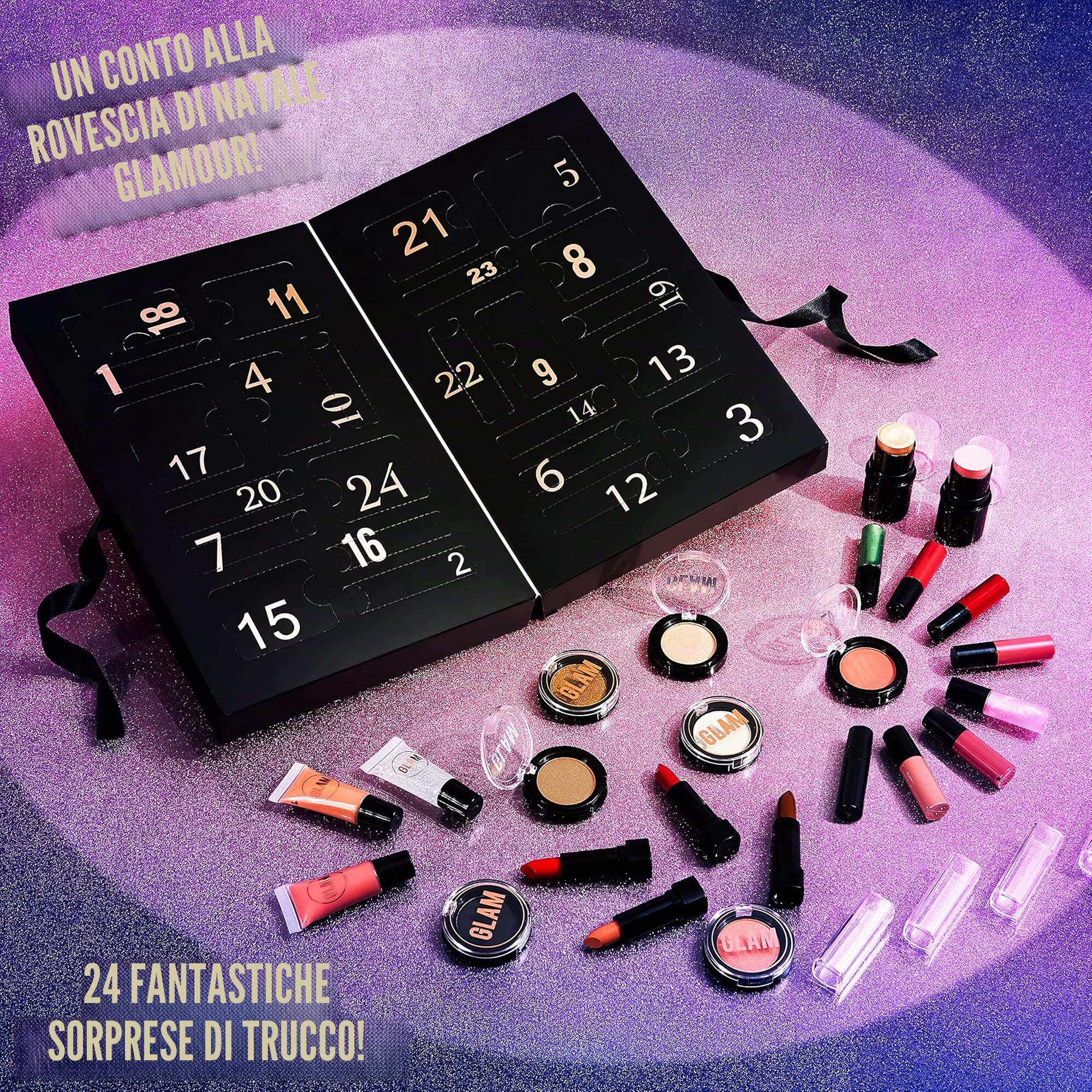KreativeKraft Calendario Avvento 2025 Donna Ragazza Set Trucco o Prodotti per la Cura Della Pelle Countdown Natale Calendari Avvento Regali per Lei (Nero)