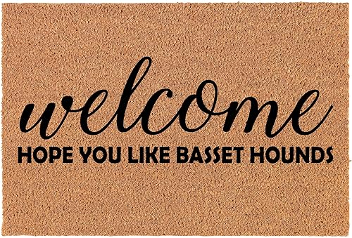 Tapete de baño con texto en inglés Welcome Hope You Like Basset Hounds, tapete moderno absorbente antideslizante con alfabeto, tapete para puerta de