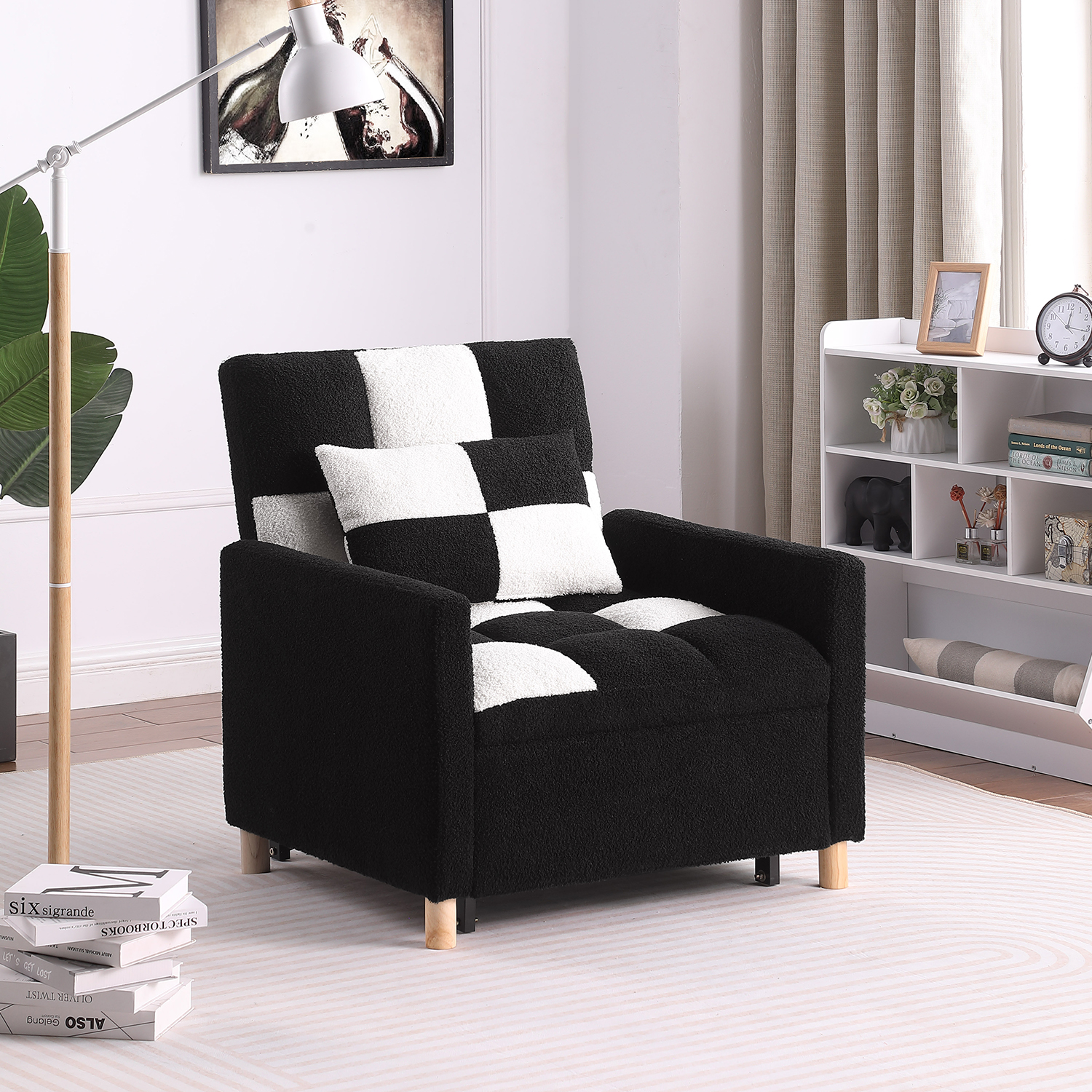 Sillón Convertible Plegable Negro y Blanco miniatura 7