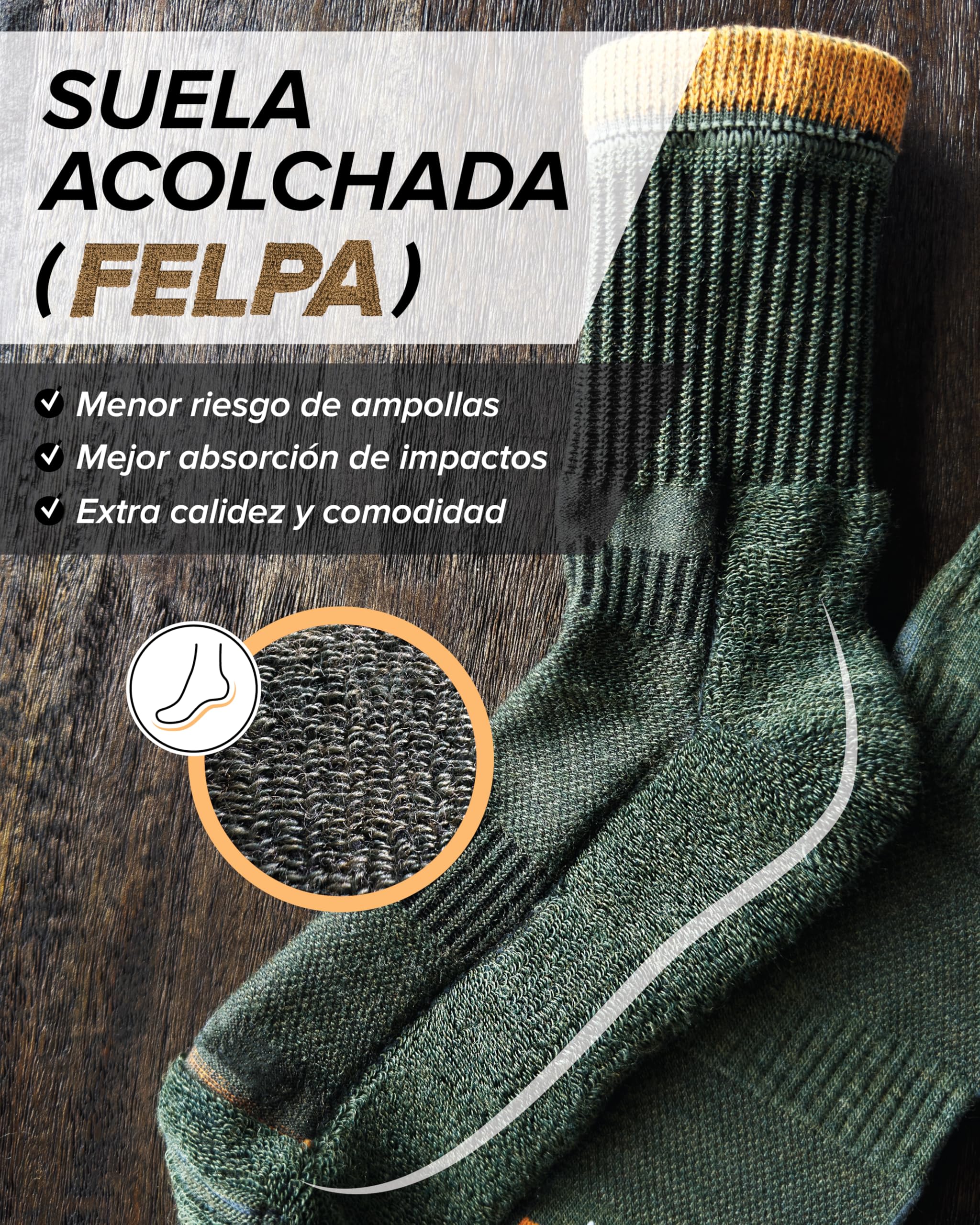Calcetines Senderismo Lana Merino Antiampollas Hombre Trekking Invierno